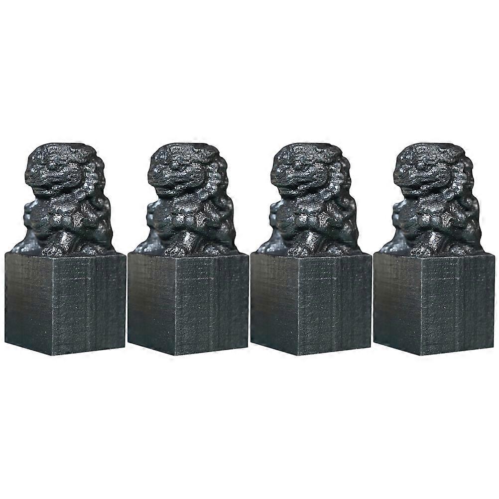 Chinese Style Ebony Lion Seal Stamps for Practical Use 4Pcs Wooden Pieces