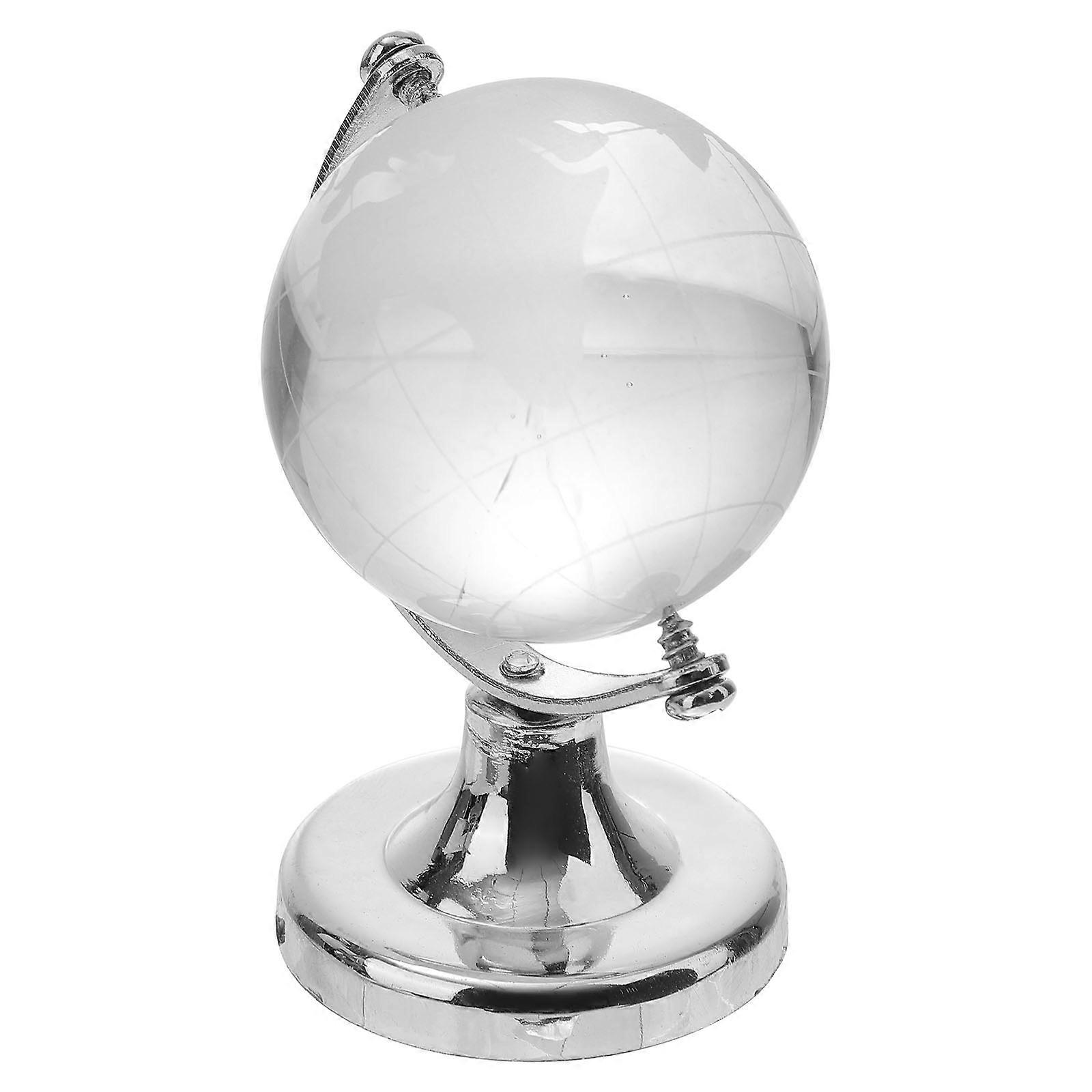 Crystal Globe World Map Globe Decoration for Education 2Pcs Silver
