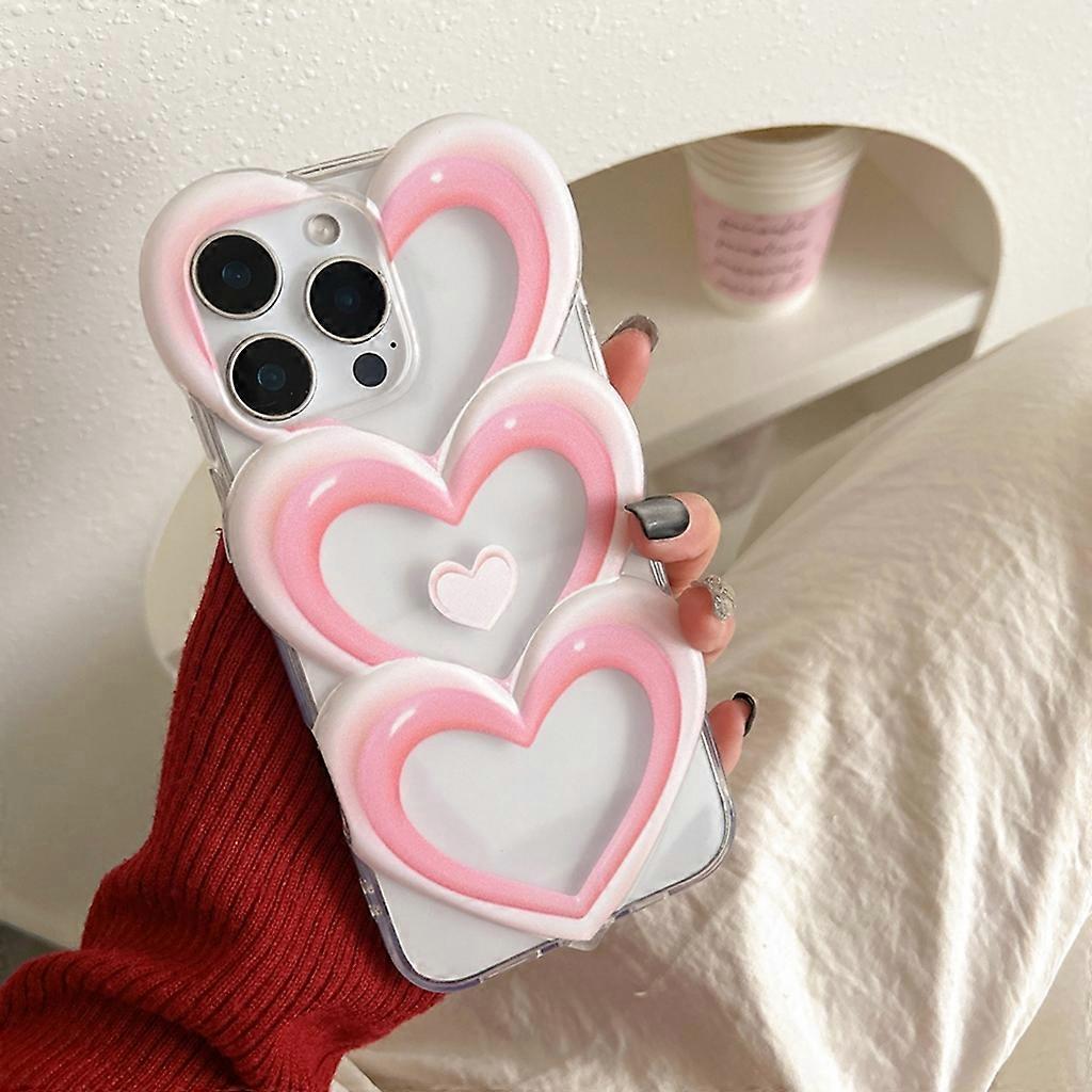 Stereoscopic Colorful Love Heart Gradient Plating Transparent Phone Cover Case for iPhone 16 15 14 13 12 11 Pro Max Plus