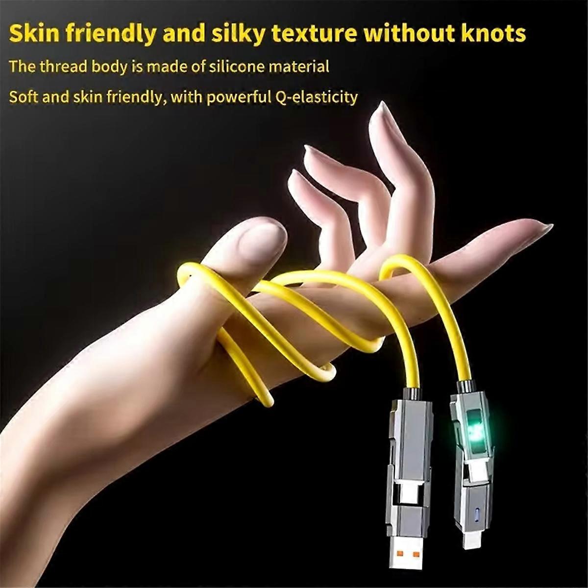 4 in 1 Silicone Data Cable 66W PD USB Fast Charging LED Digital Display Cord for Phone Charging Cabl