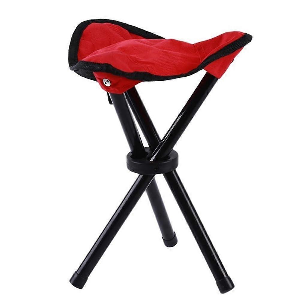 Tripod Stool Portable Seat Chair For BBQ Travel Outdoor Activity Garden 12Inch Height Foldable Model R Red