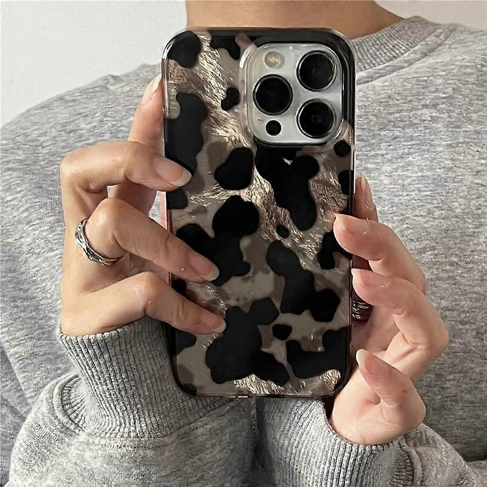 Retro Cow Pattern Gradient Glitter Tinfoil Pattern Phone Case For iPhone 16 15 Pro Max 14 13 12 11 XS XR X 7 8 Plus Soft Cover