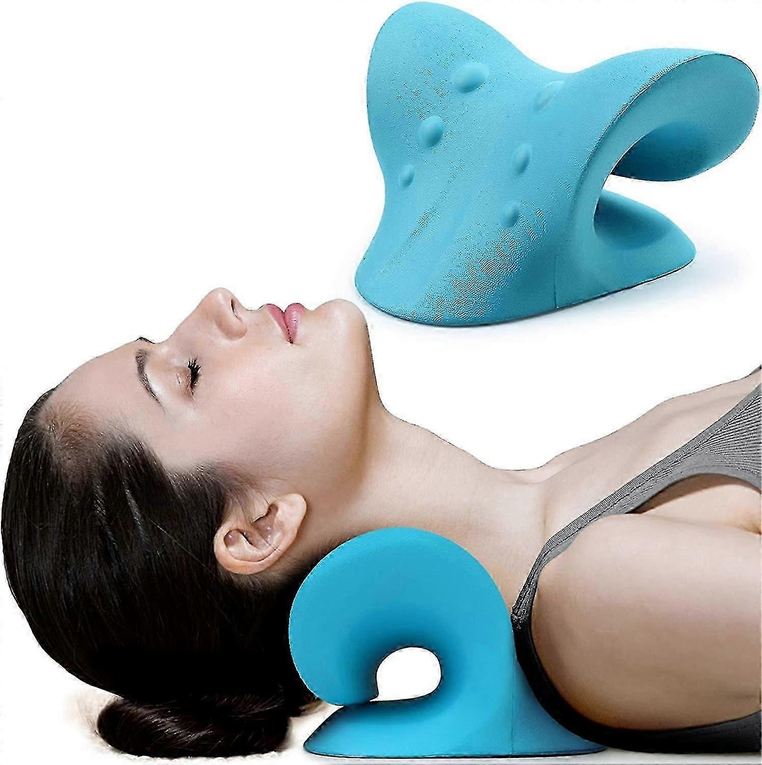 Neck And Shoulder Relaxer, Cervical Traction Device For Tmj Pain Relief And Cervical Spine Alignment, Chiropractic Pillow Neck Stretcher(blue)