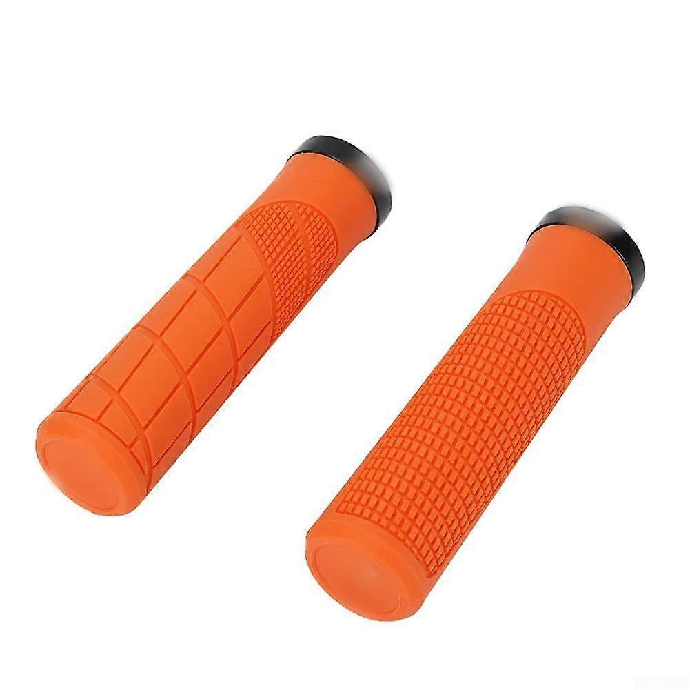 Ergonomic Mountain Handlebar Grips 135mm Density Rubber LockOn AntiSlip With Hard Plastic Lining OffRoad Orange