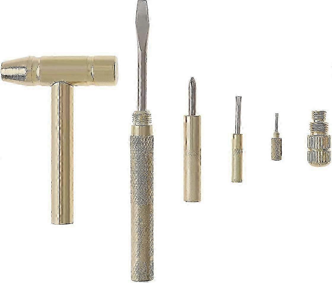 6 in 1 Mini Multifunctional Copper Hammer and Screwdriver, Removable Hand Tools, Serving Tools for Watchmakers, Jewelers, Nut Eaters and Home Repair T