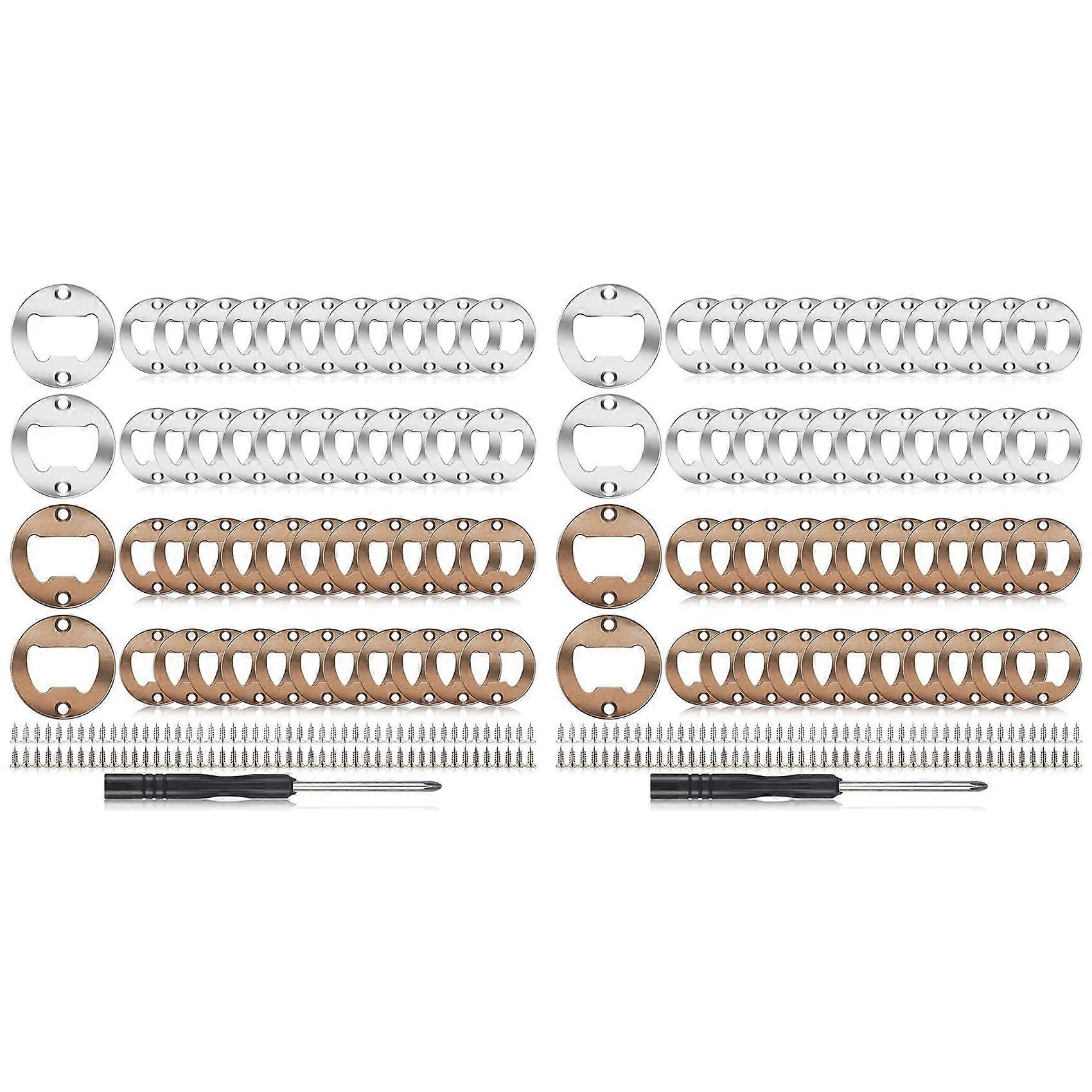 80Sets Beer Bottle Opener Inserts Kits Round DIY Bottle Opener Hardware Kit with Screws Screwdriver for Bottle Opener