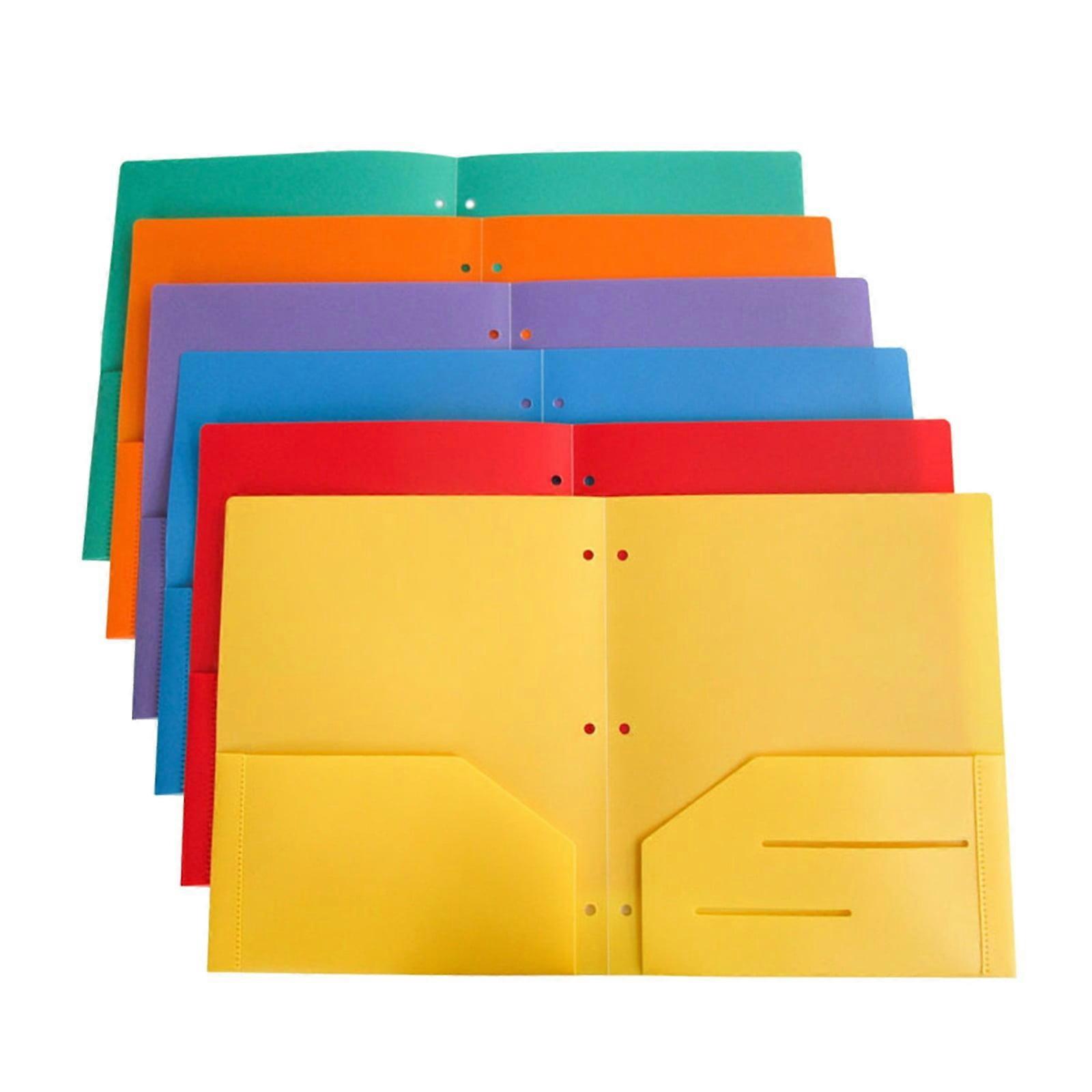 LYCAQL 6PCS 3-Prong Plastic Folders with Pockets, Labels & Fastener Clips, 2-Pocket School Folders Compatible with Standard Binders, Durable 9.5x11.4