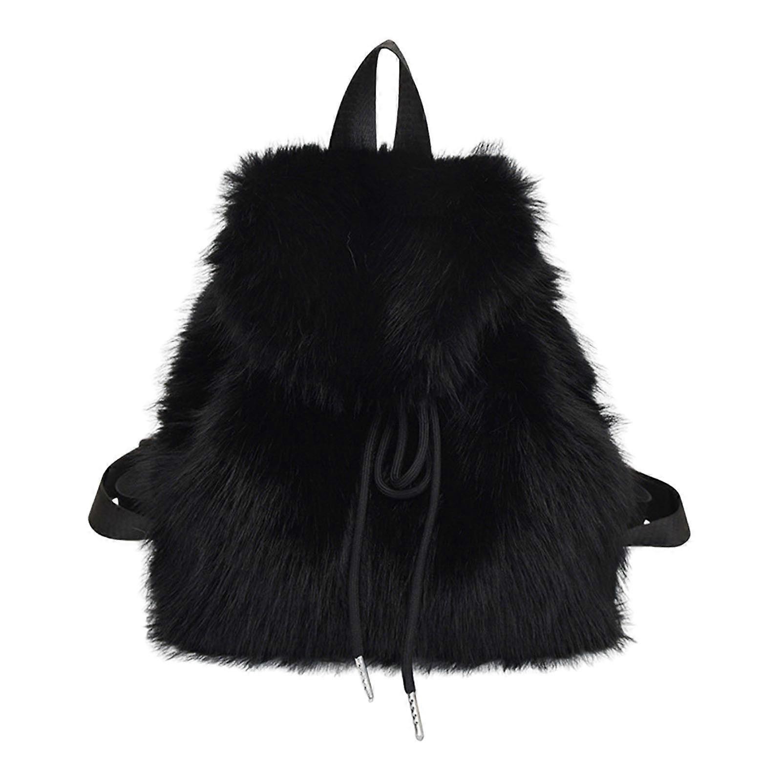 Fuzzy Backpack Faux Fur Fluffy Daypack Drawstring Closure Casual Furry Backpack for School Commuting Daily Errands Travel 