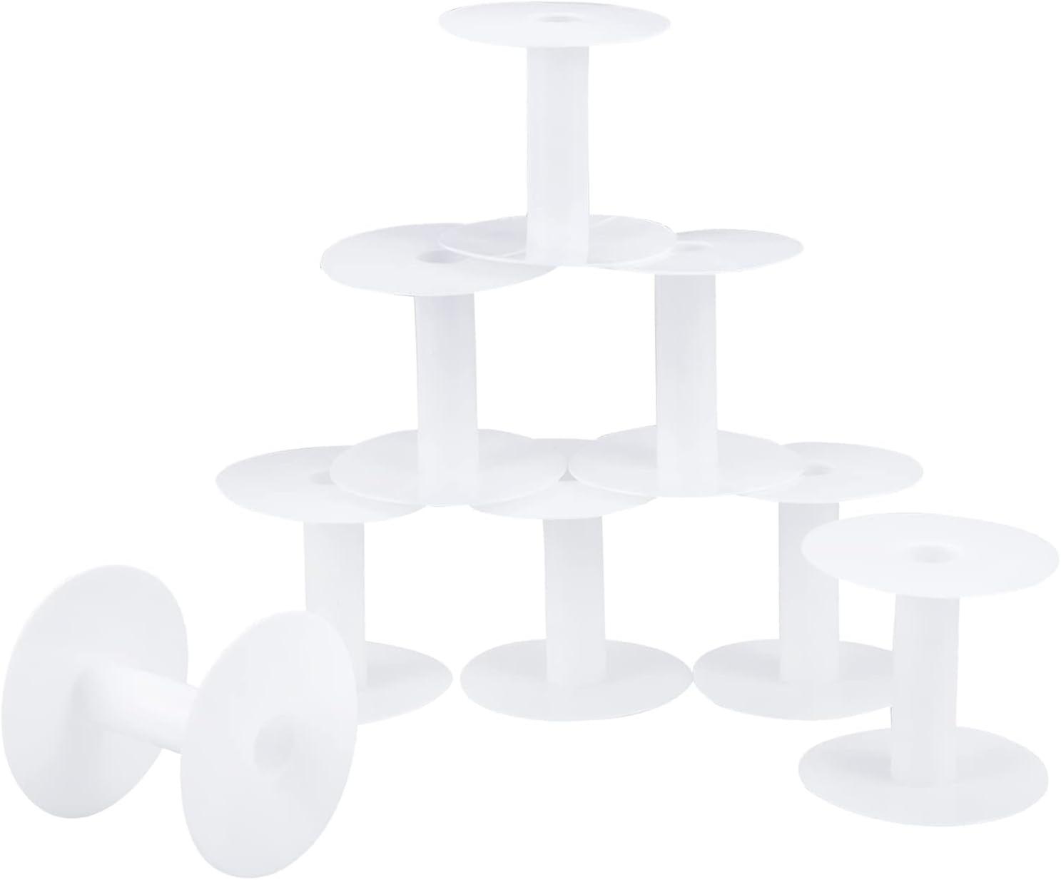 8pcs Empty Spools 3.4 Inch High Wire Spools Thread String Bobbin White Plastic Spools Weaving Bobbins