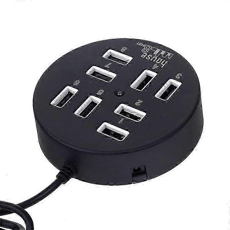 USB 8 Ports Box Multi Data Transmission USB 2.0 Hub Round Shape Multi-Port Splitter Charger Adapter Replacement with LED for USB Devices, Phone, USB