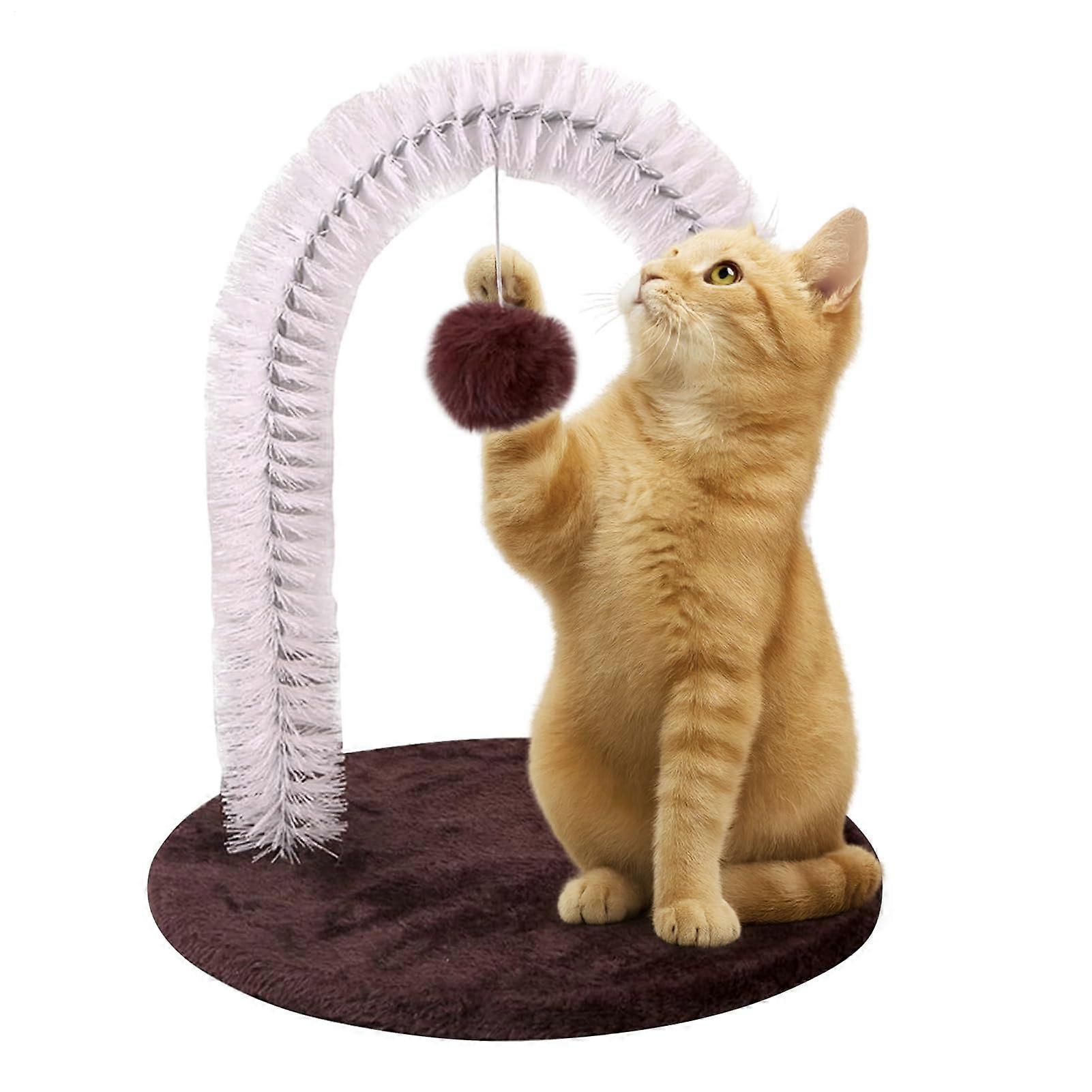 Cat Self Groomer Massage Brush Arch With Interactive Ball Dark Coffee Color For Face Head Back Shedding Tool Kitten Toy