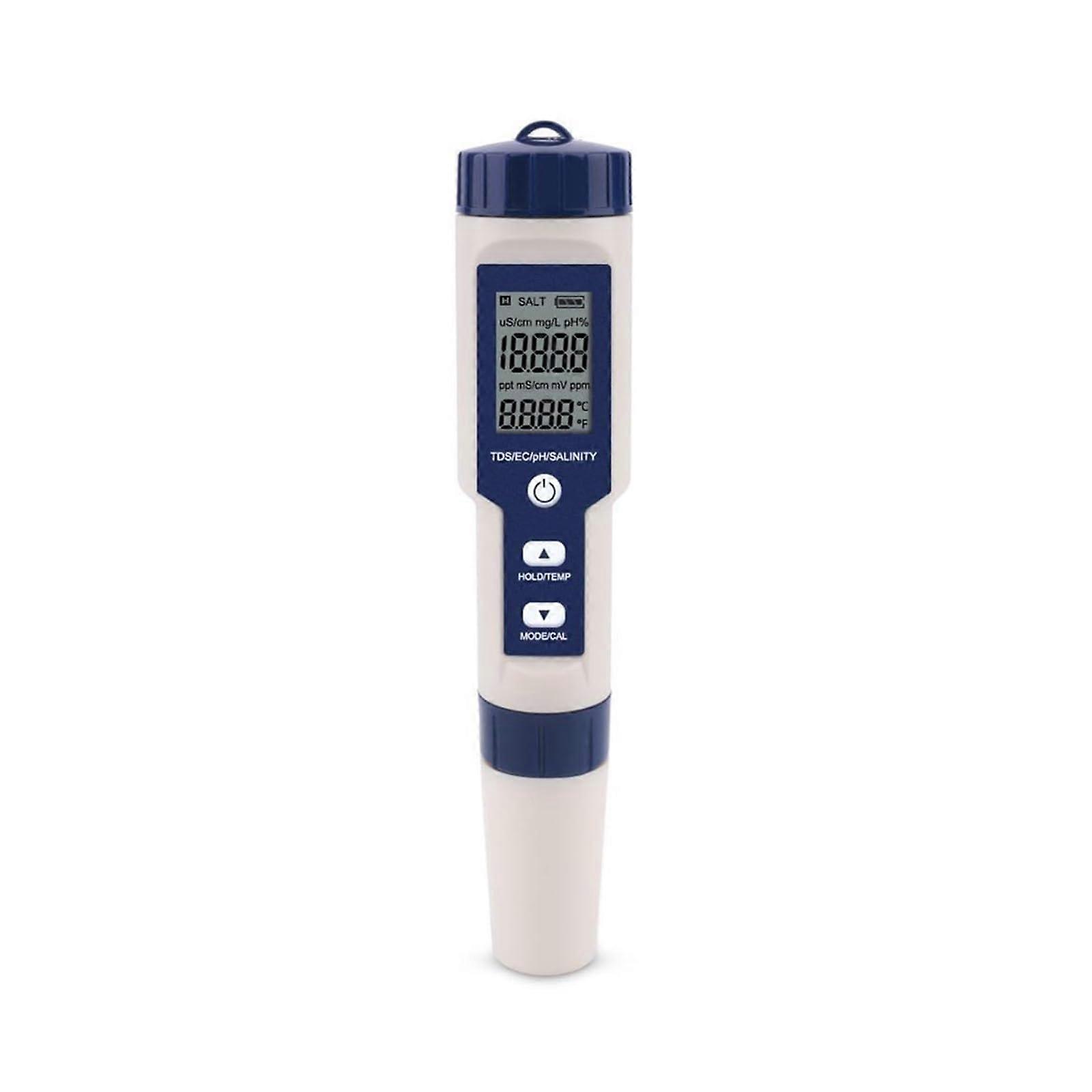 TDS Tester 5In1 EC pH Salinity Temperature Meter For Pools Drinking Water Aquariums No Backlight