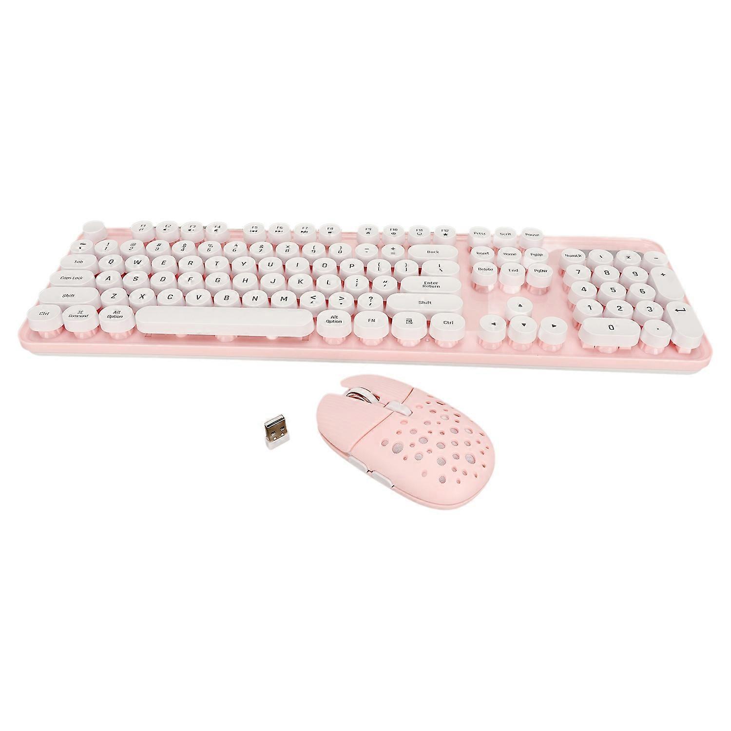Wireless Keyboard and Mouse Combo Pure Color Retro 2.4G Wireless Keyboard Mouse with Round Keycaps A