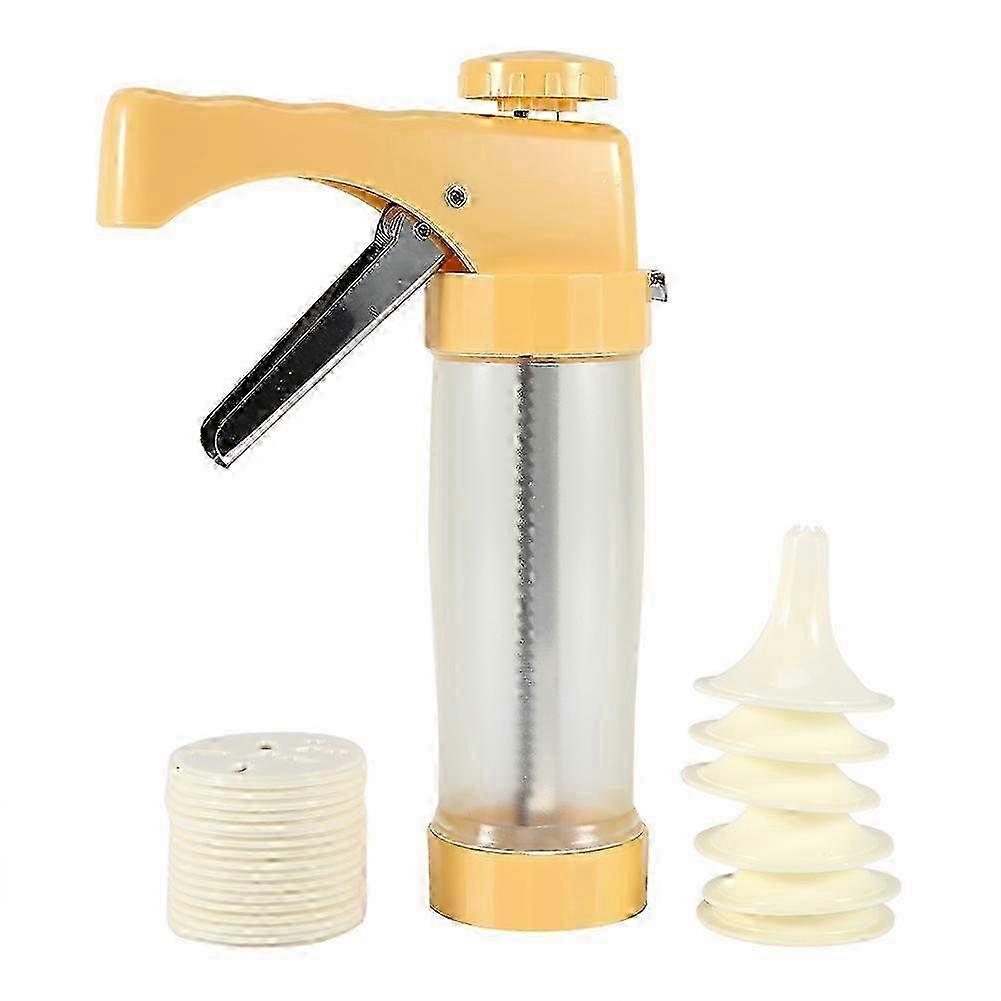 Cookie Biscuit Maker Press Machine Decorating Gun Baking Tool with 16 Molds + 6 Nozzles(Yellow)