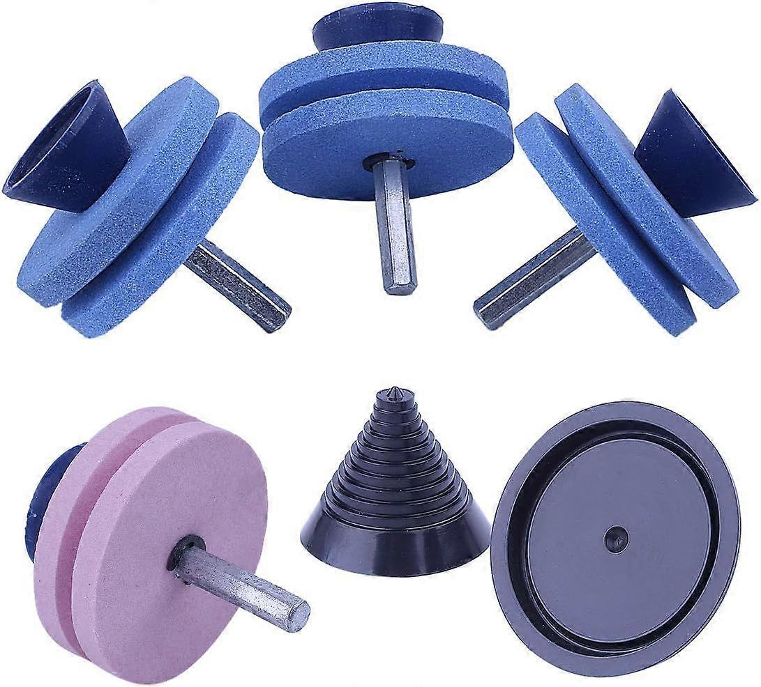 4pcs Double Layer Whetstone Lawn Mower Blade Sharpener for Drill with Blade Balancer for Power Drill Hand Drill