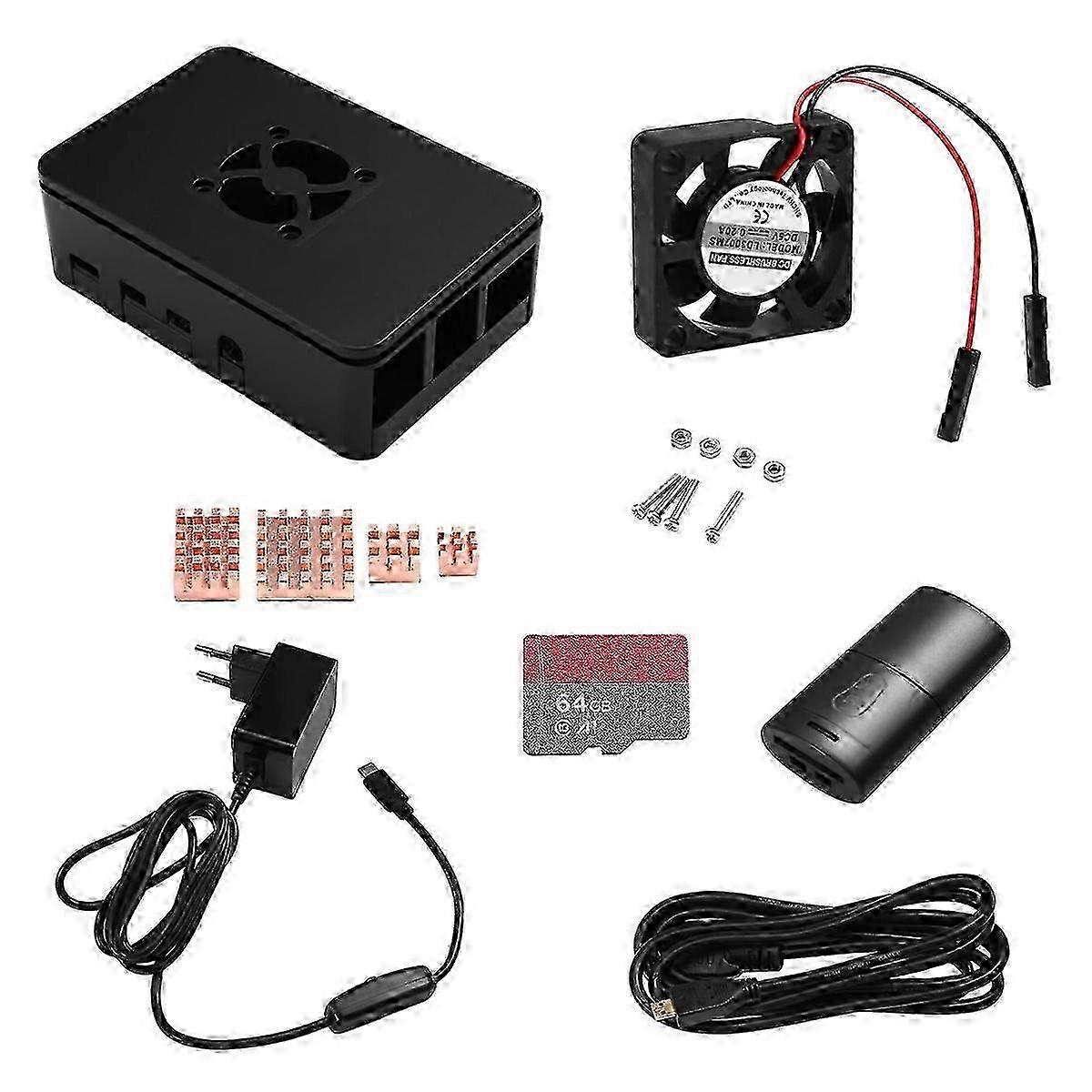 Enhanced 4B Kit with Case Cooler, Memory Card Heatsink for DIY Projects and Electronics Enthusiasts - EU Specific Model