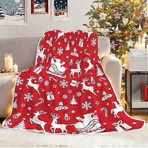 Christmas Blankets Throws Red, Large Christmas Throws for Sofa 130x150cm Soft Warm Christmas Sherpa Waffle Fleece Throw Xmas Snowflake Throws Winter B