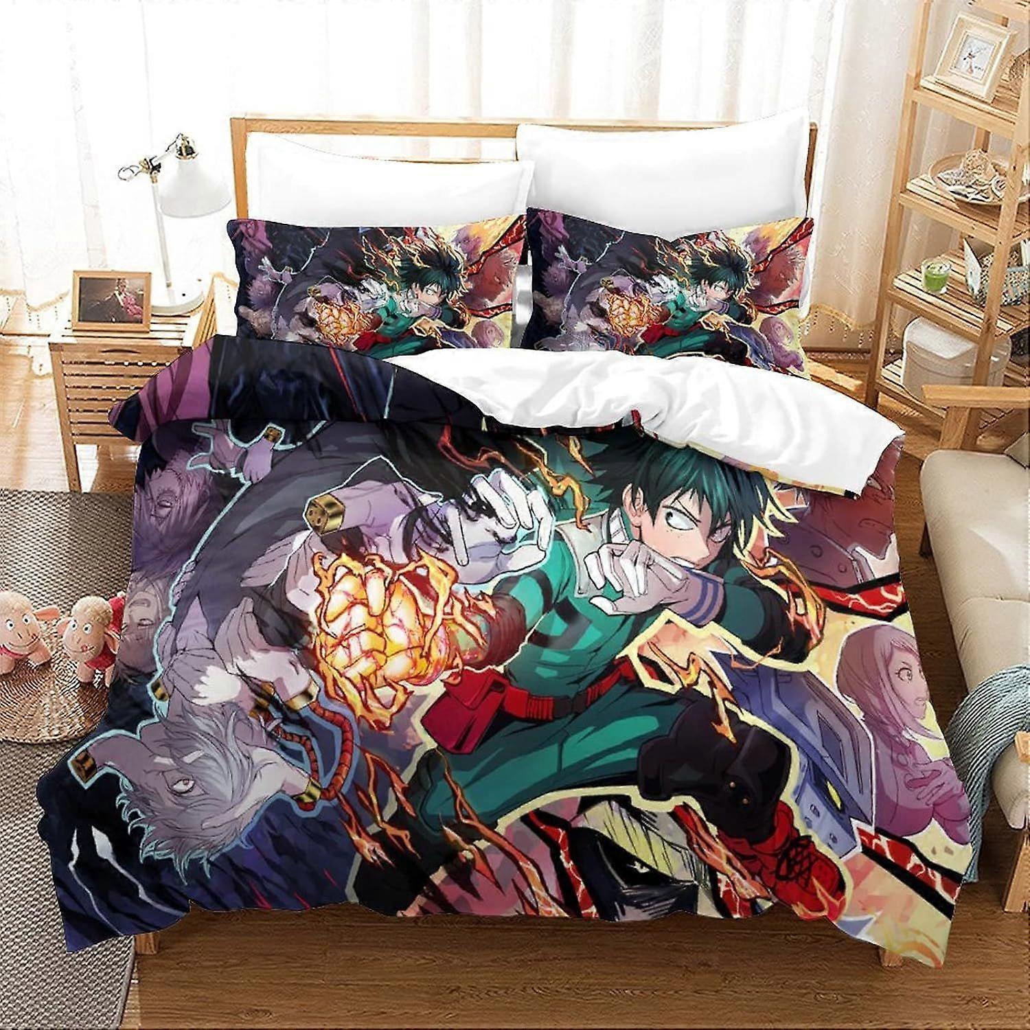 My Hero Academia 3D طباعة لحاف غطاء غطاء لحاف مجموعة طباعة واحدة لحاف الفراش مجموعة الفراش لينة الكرتون المنزل المنسوجات الصبي خفيفة الوزن ستوكات 