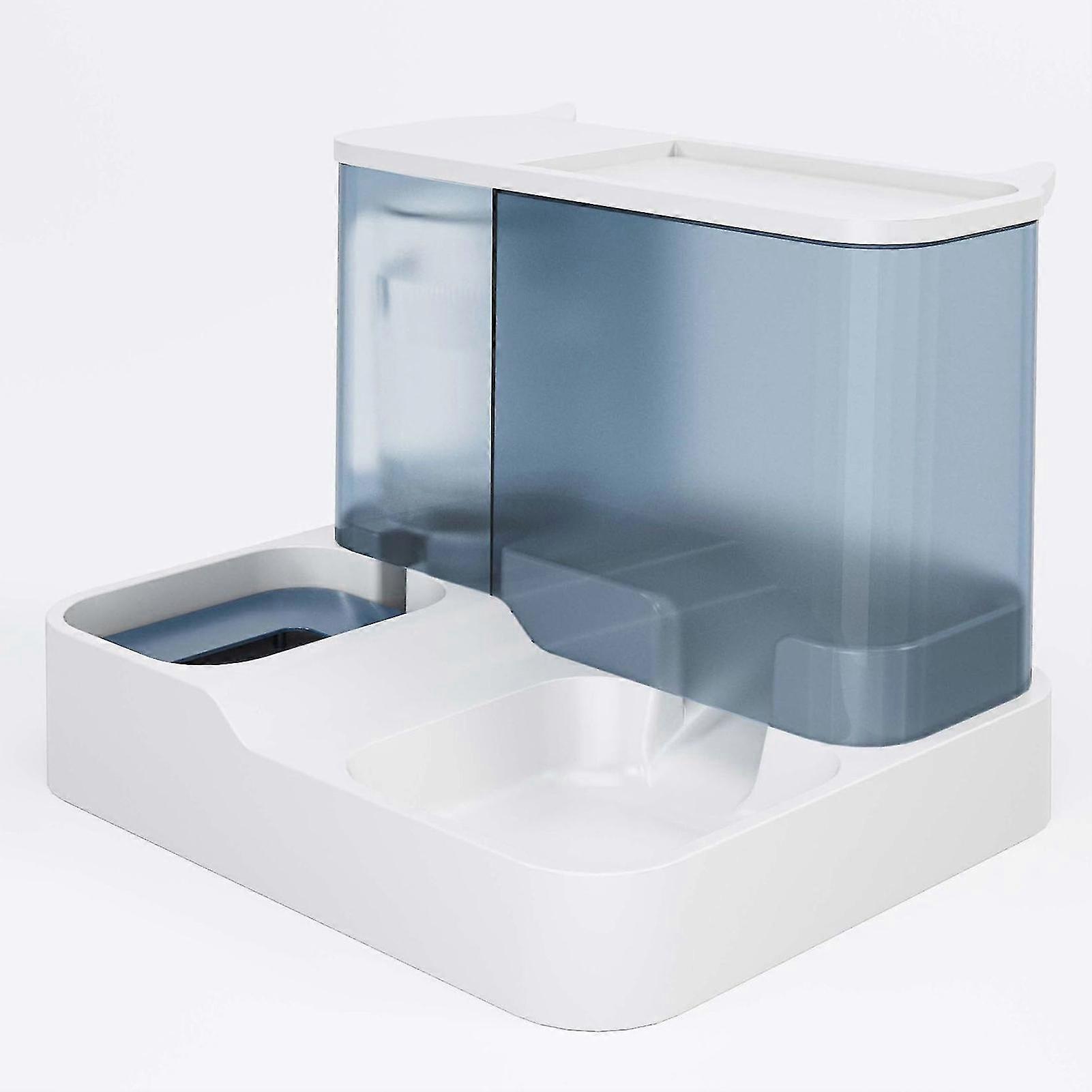 25-26 Pet Water Food Dispenser 2 in 1 Large Capacity Transparent Window Automatic Pet Feeder for Dog Cat Blue