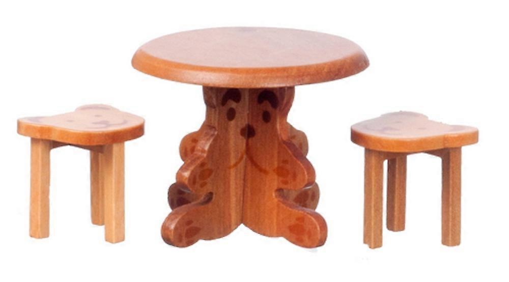 Κουκλών Σπίτι Teddy Αρκουδάκι Τραπέζι & Amp; Σκαμνιά Καρυδιά Μικροσκοπικά Έπιπλα Νηπιαγωγείου