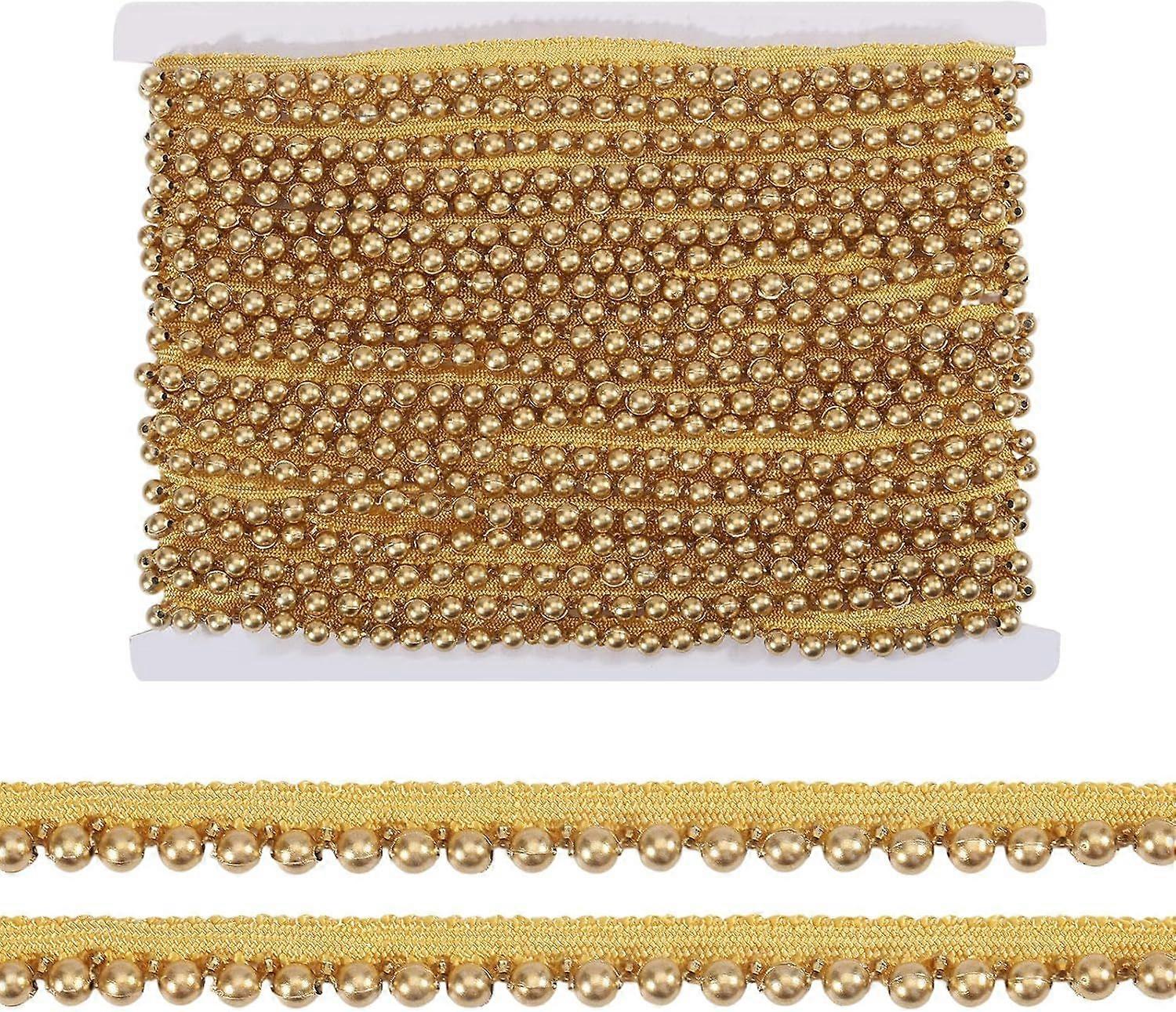10 Yards 1/2 inch Wide Gold Pearl Fringe Beaded Lace Trim Hanging Bead Tassel Fringe Lace for Sewing Crafts Wedding Dress Clothing Accessories DIY Dec