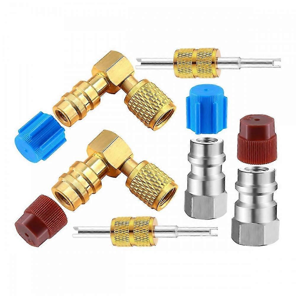 R12 to R134A AC Fitting Conversion Adapter Kit, Quick Coupler Valve A/C 90° Port Retrofit Adapter Hi