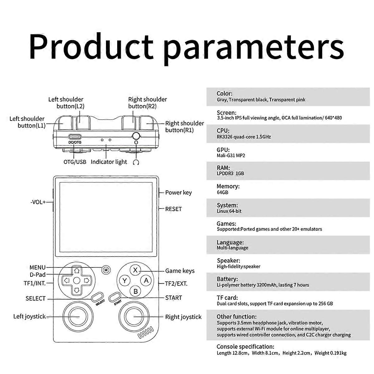 G350レトロハンドヘルドゲームコンソール64GB 4000ゲームLinux64ビットシステムB