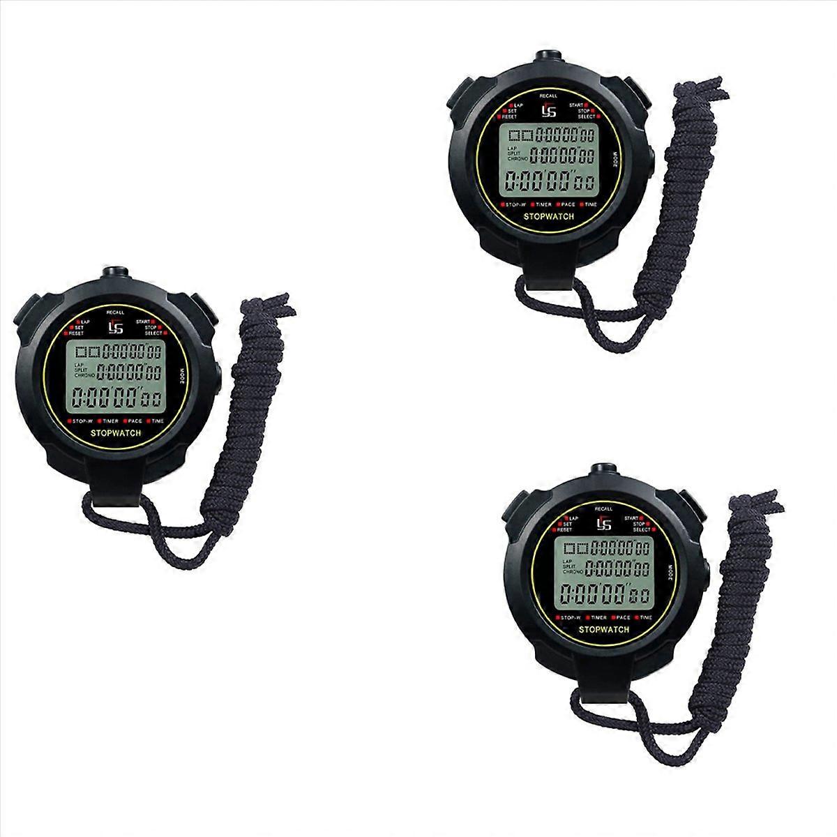3X Digital Sports Stopwatch, 10Lap /Split Memory Stopwatch Count Down Timer, Large Display Waterproo