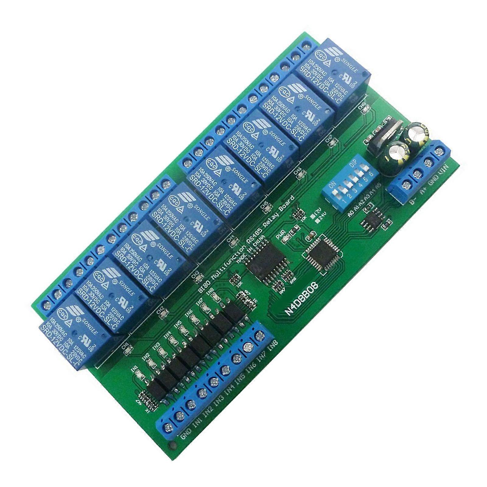 Geïsoleerde ingang en 8 uitgang RS485 Modbus RTU-bedieningsschakelaars, DIN35 C45-railbox, UART-relaismodule, voeding, veelkleurig