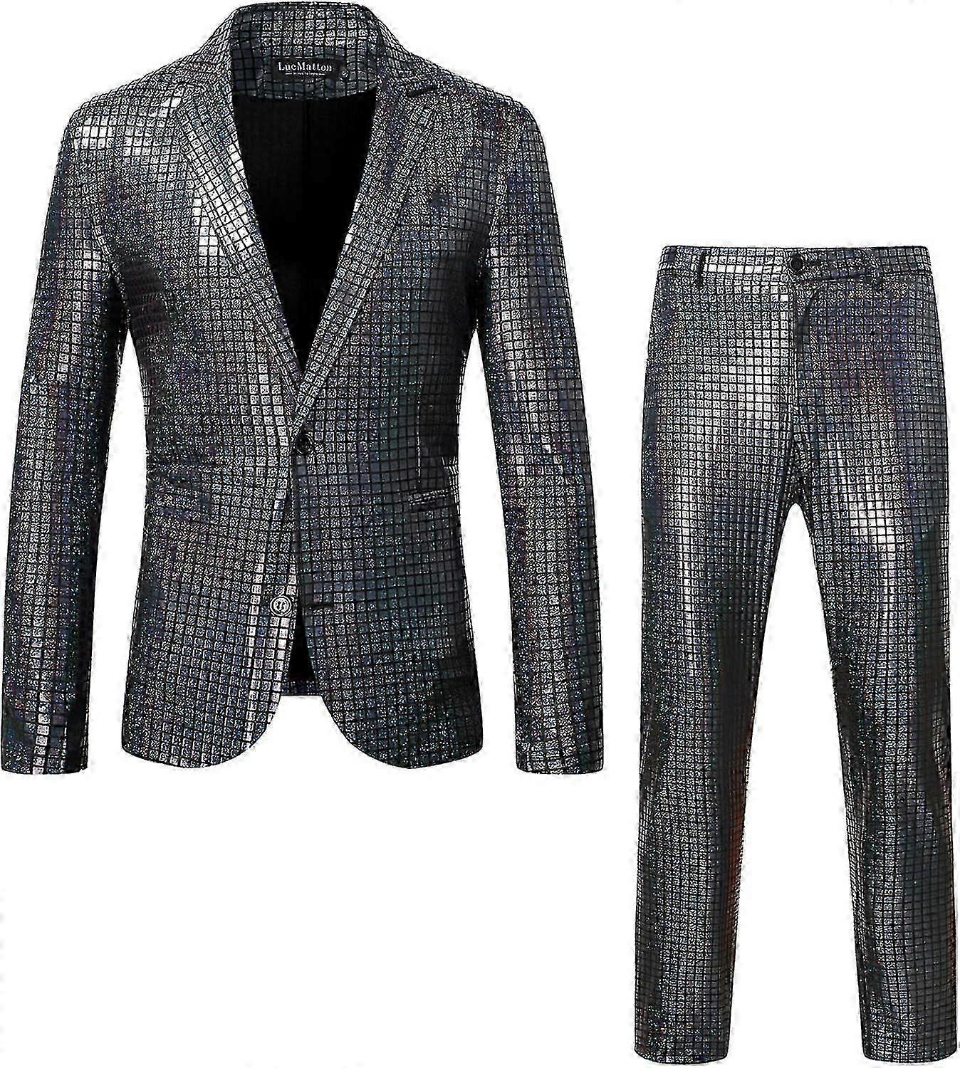 Men's Two Piece Disco Sets Shiny Jacket and Pants Metallic Sequin Suits
