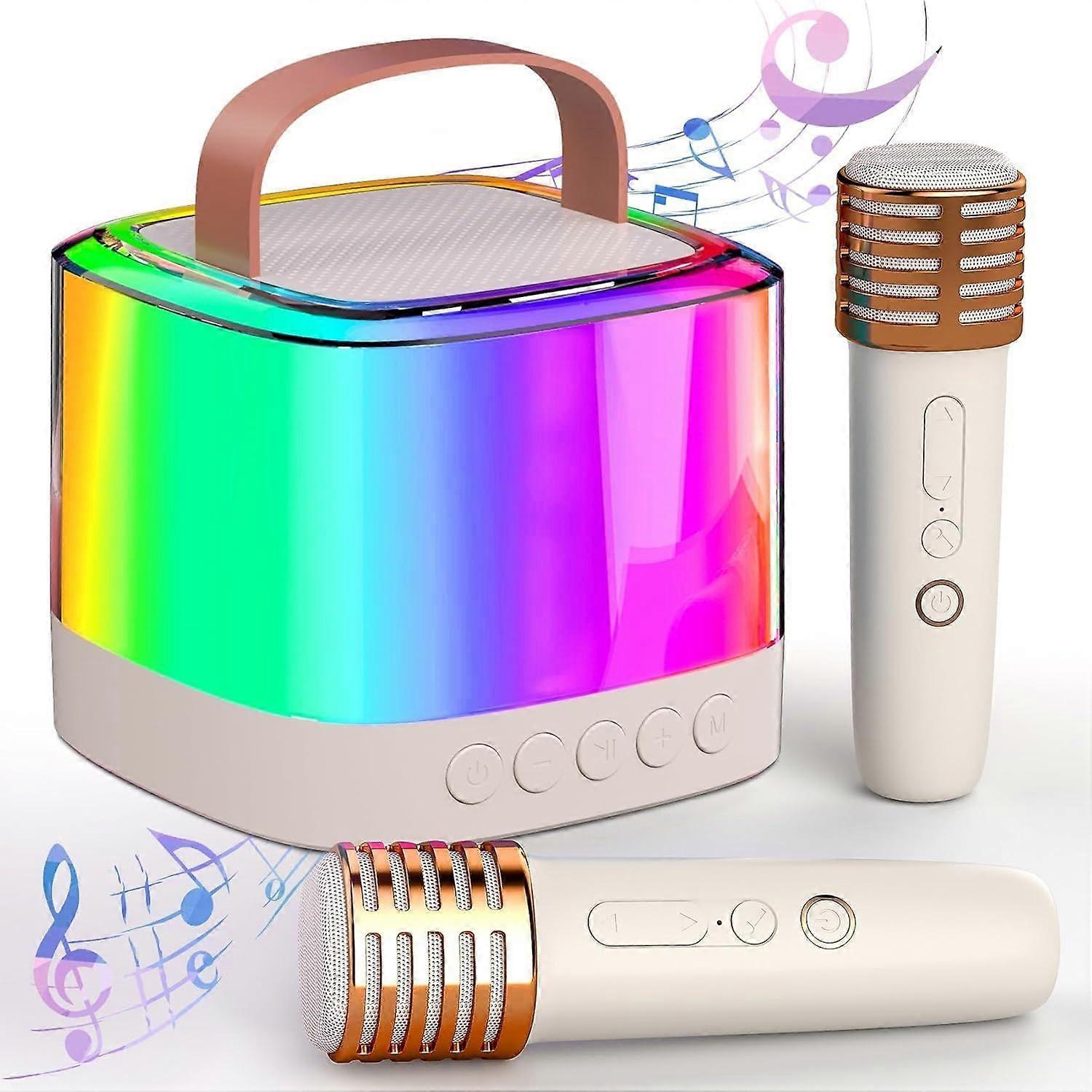 Mini Karaoke Machine for Kids with 2 Wireless Microphones, Portable Bluetooth Speaker & LED Lights