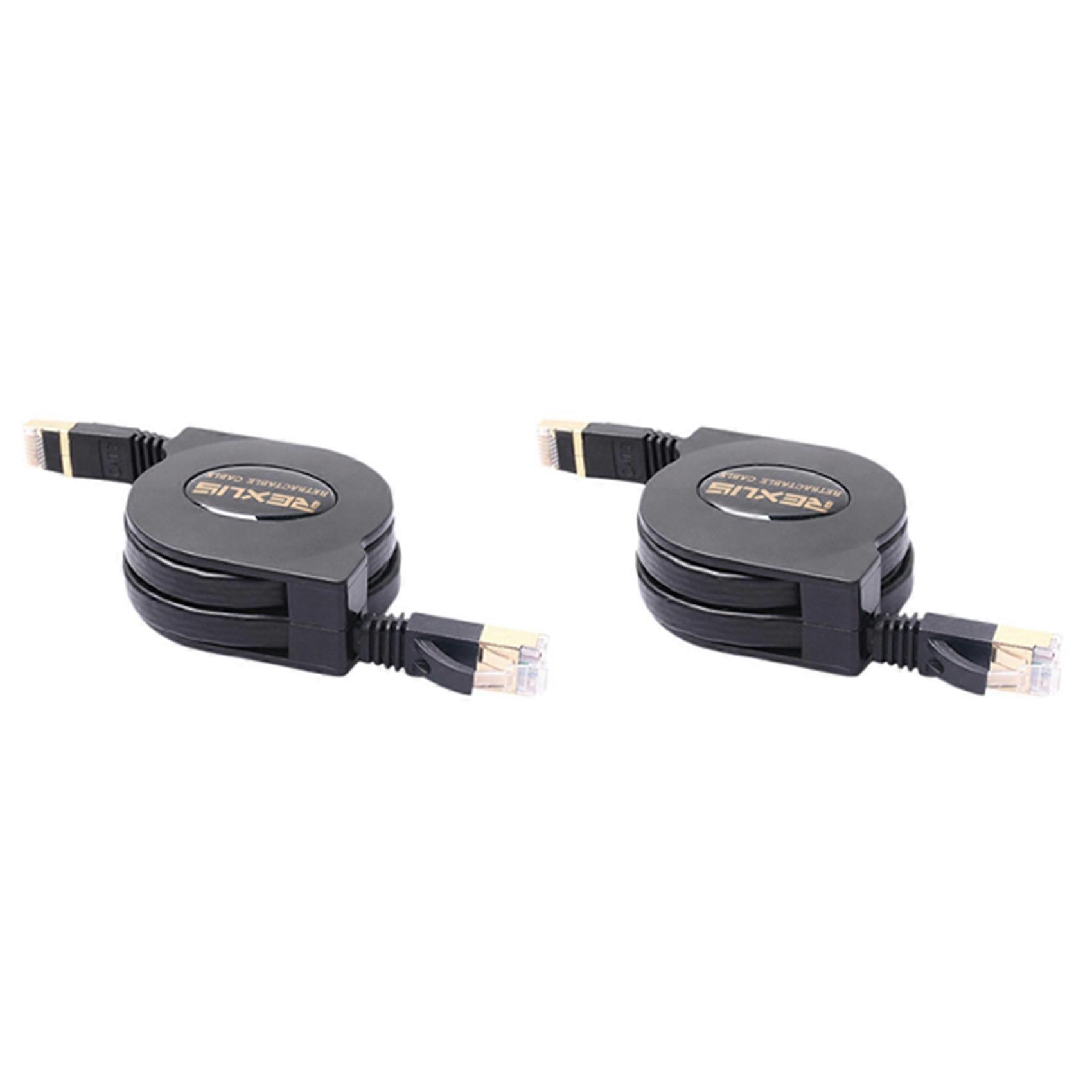 2X REXLIS 5FT Cat7 RJ45 LAN Cable Adjustable Retractable Ethernet Flat Internet Network Cable for Computer Router Laptop