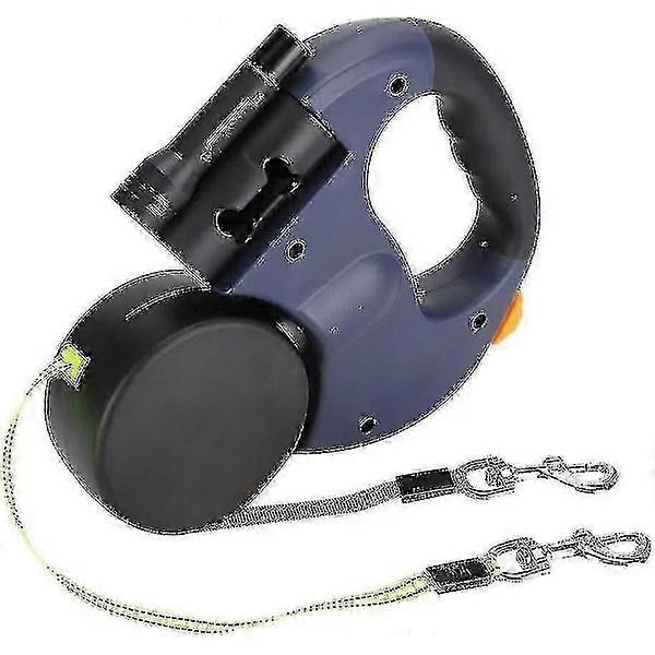 Double retractable dog leash with two 3 meter long lines 360 Tangle-free double leash for walking with two dogs up to 22.7 kg, gray