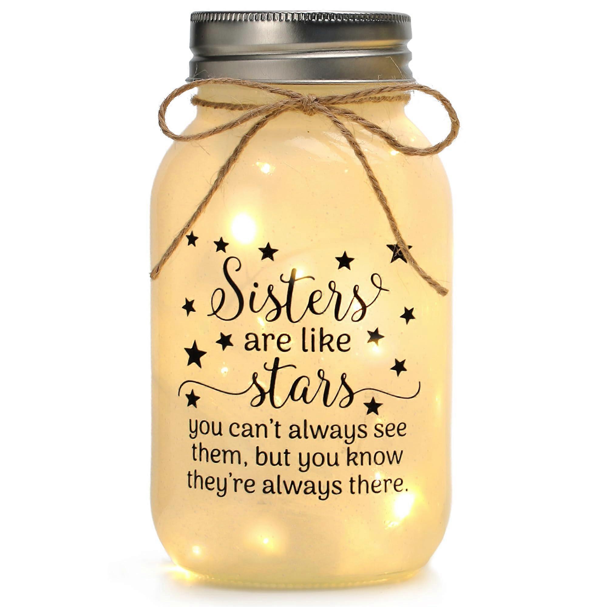 Sister Gift Mason Jar Night Light with Warm LED Glow and Inspirational Message in Elegant Box