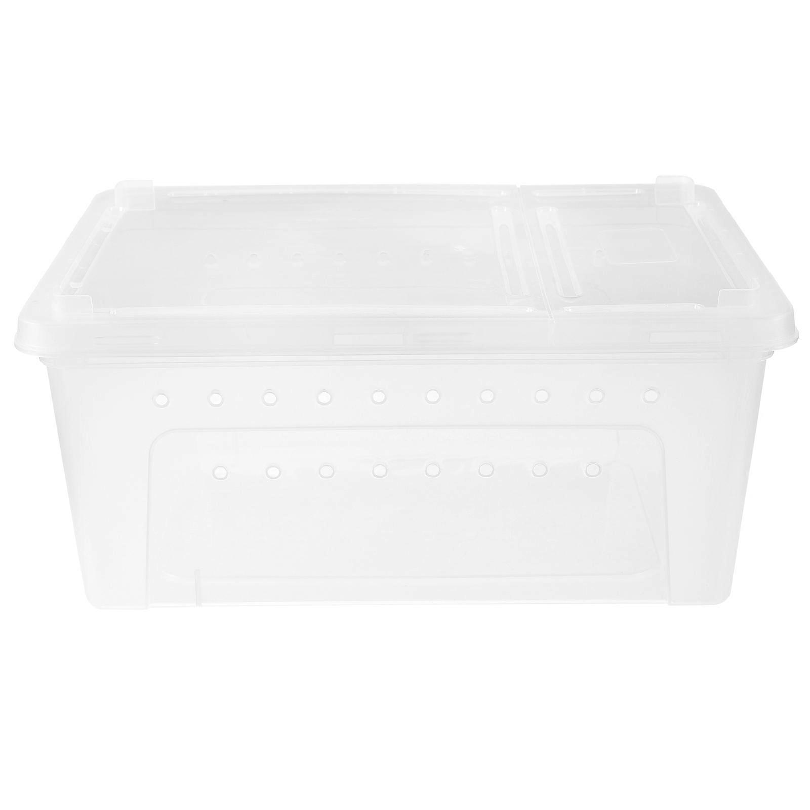 Plastic Reptile Box for Feeding and Transport with Ventilation Holes and Feeding Door White 1pc