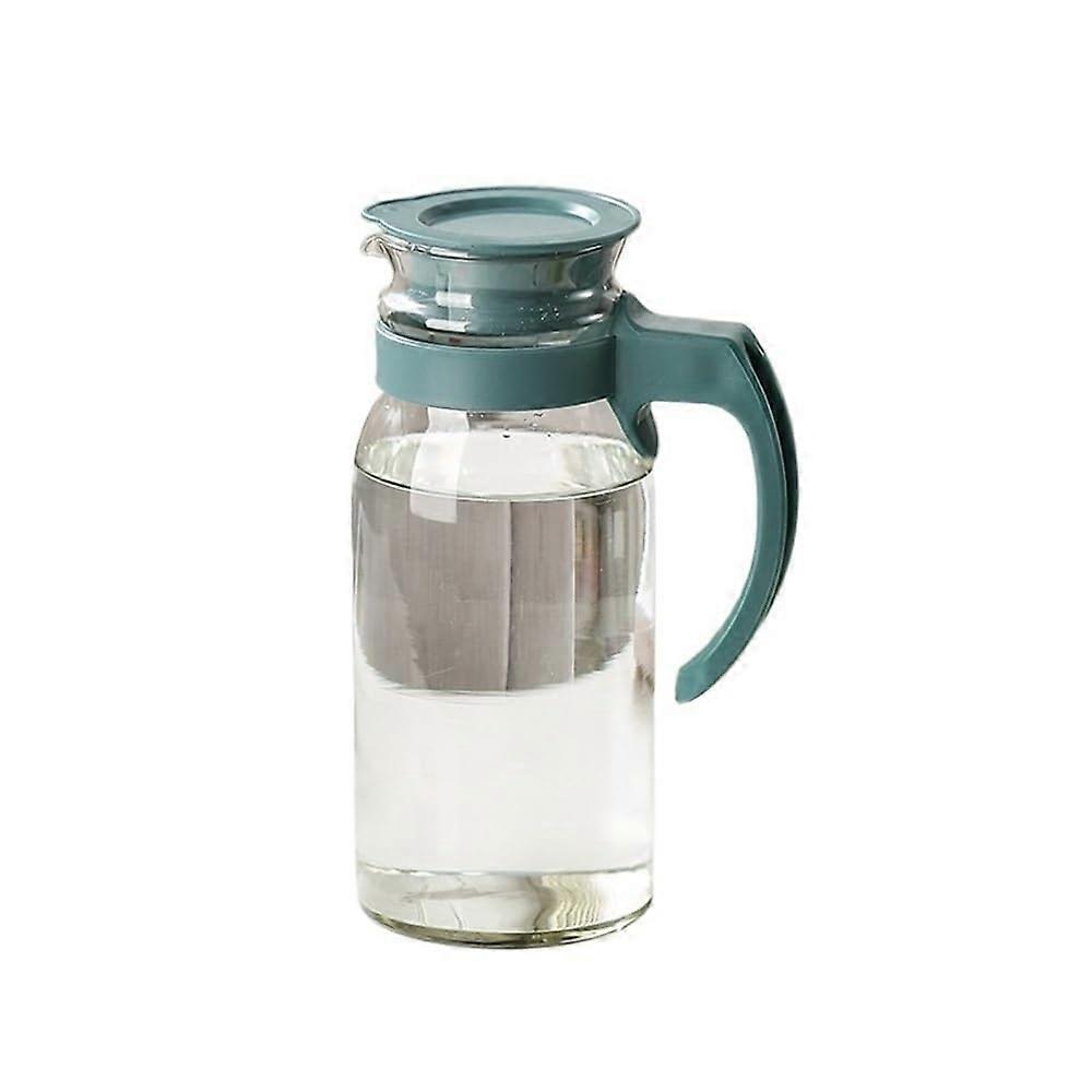 Glass Water Pitcher with Lid and Handle, Large Capacity 1.1L V Spout Jug for Juice, Tea, Milk, Green