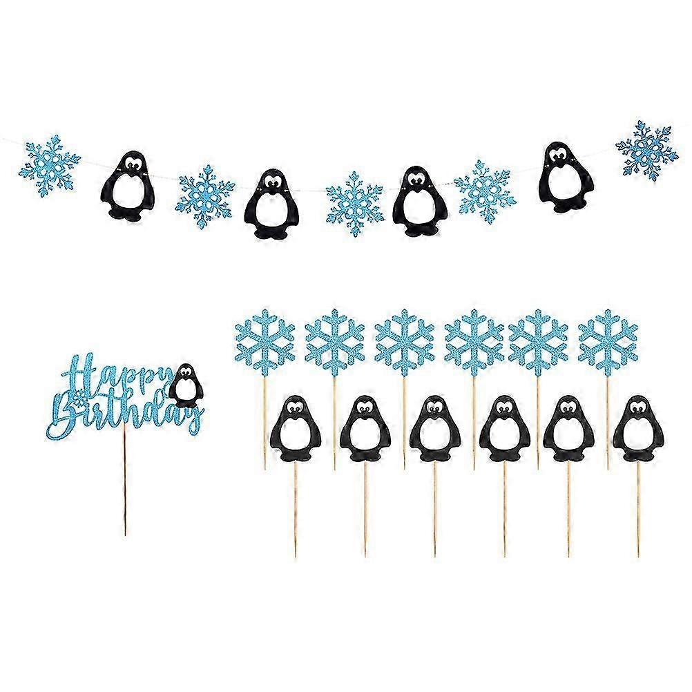 14 Pcs Paper Party Banners Unique Snowflake Cake Toppers Creative Pull Flags