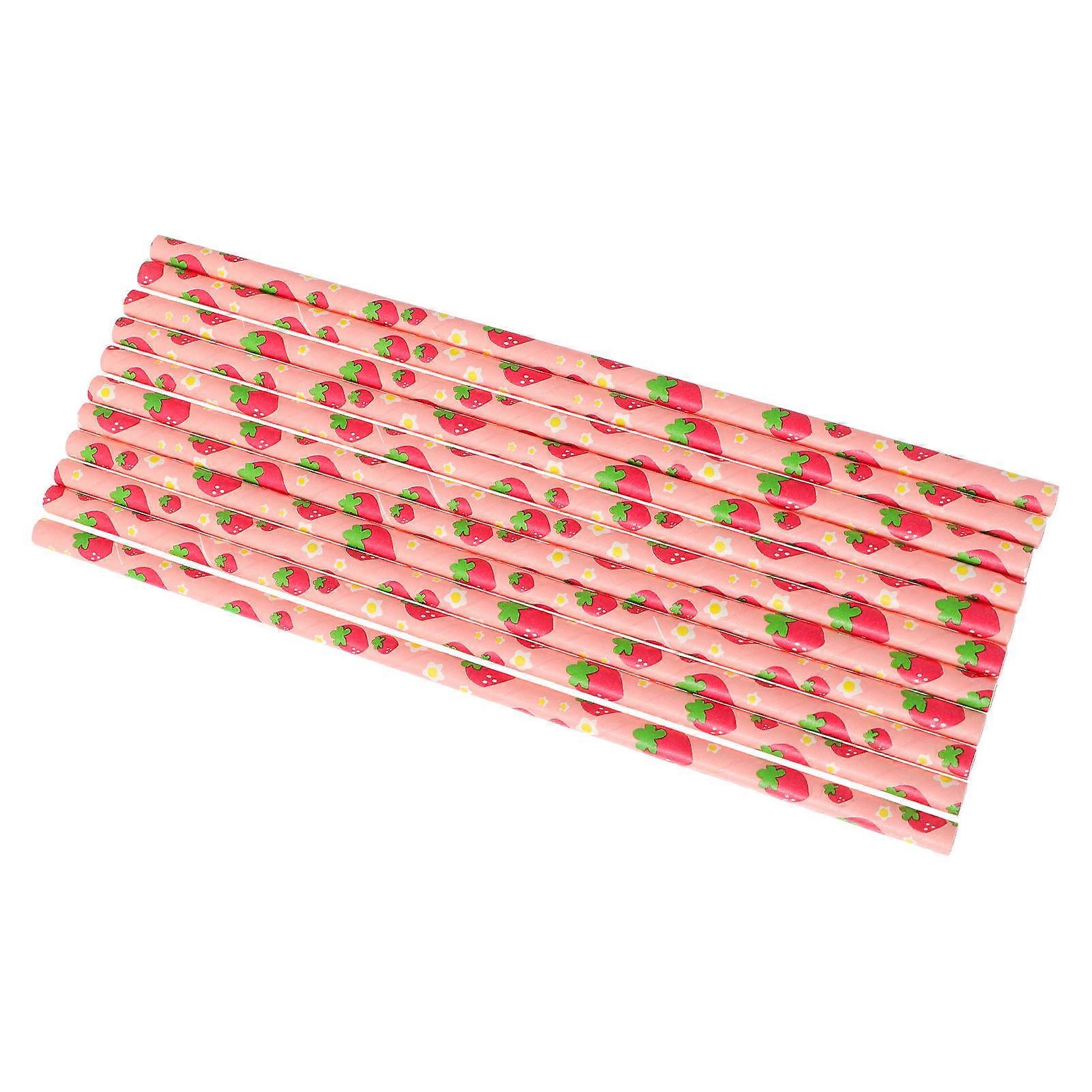 Strawberry Paper for Drinking Use 50Pcs Pink Cocktail