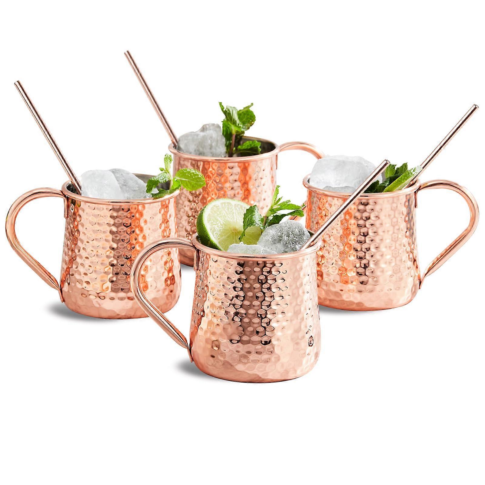 Moscow Mule Mugs Set of 4 18oz Hammered Copper Cups with Straws Keep Drinks Cold Longer
