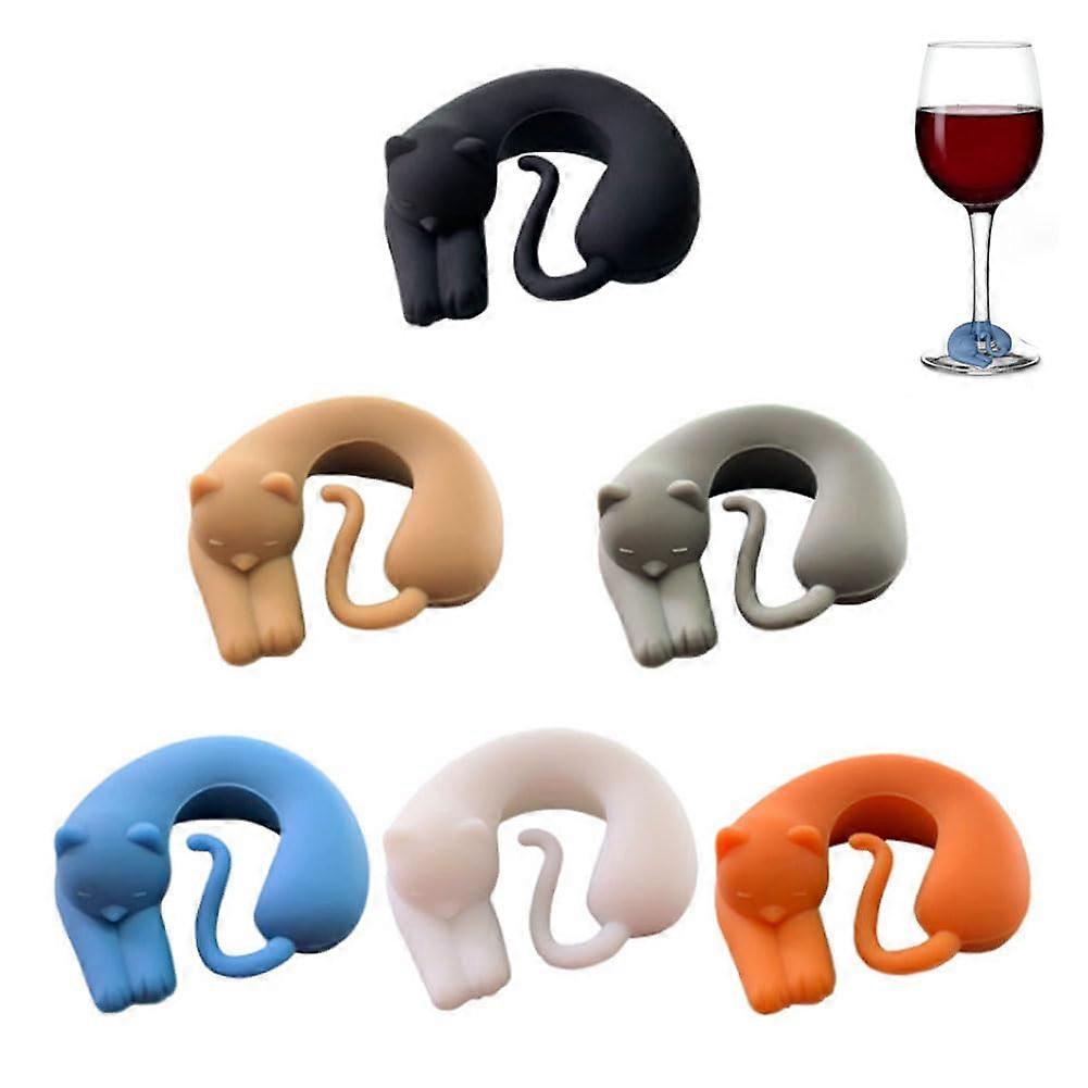 Wine Glass Charms Set  Colorful Cat Drink Markers, Durable Silicone for Easy Identification, 6pcs
