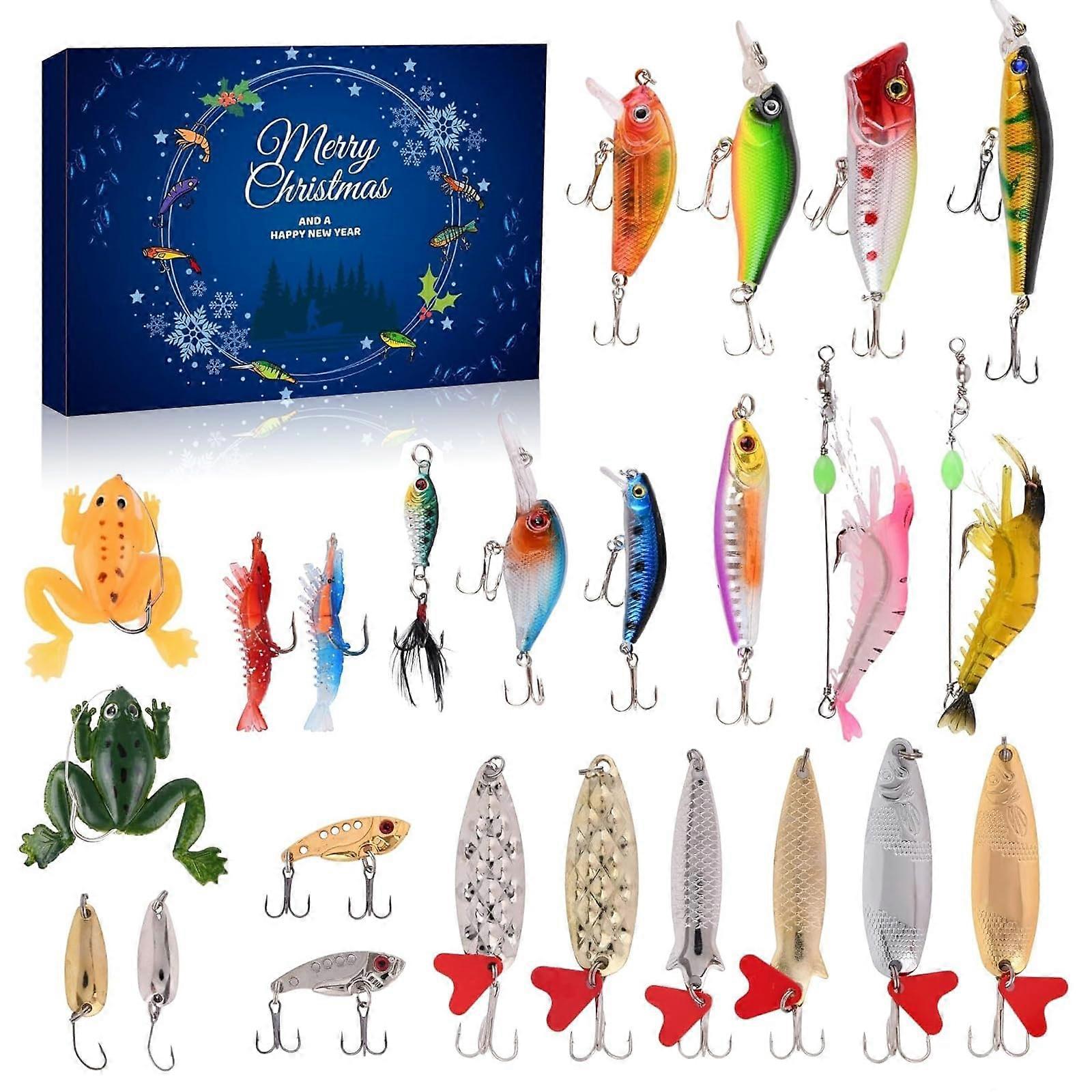 Fishing Advent Calendar 2025 with AllInOne Lure Kit for Bass Trout Salmon, Kids and Adults