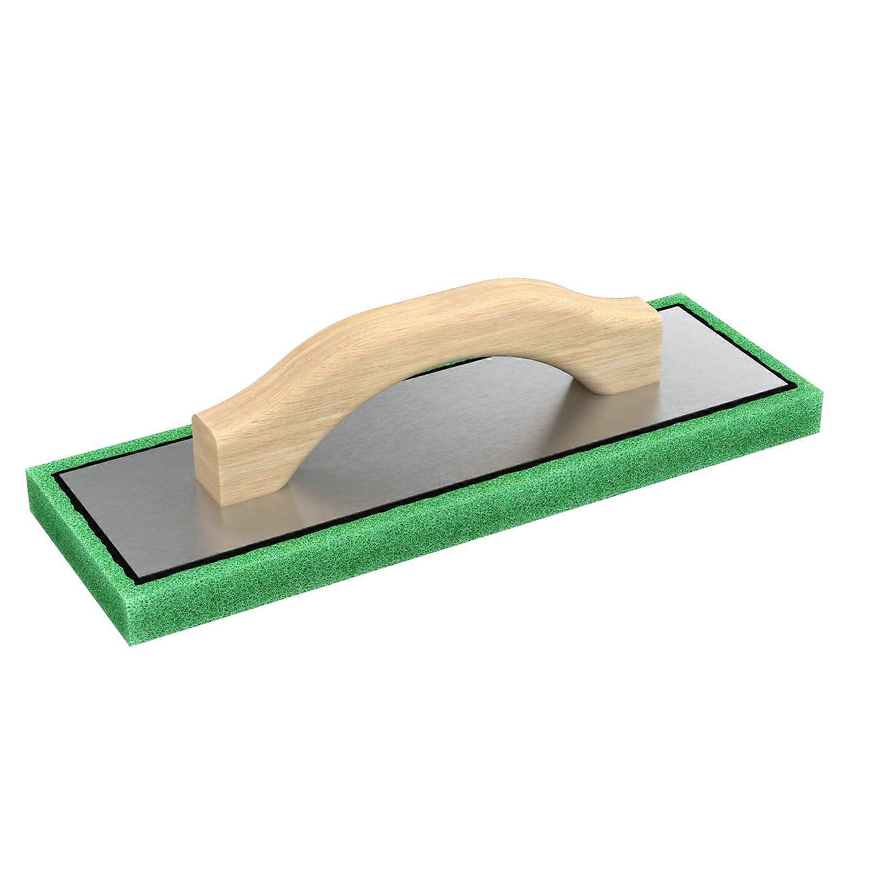 Green Foam Plastering Float 12 x 4 with Ergonomic Wood Handle and Durable Aluminum Backing