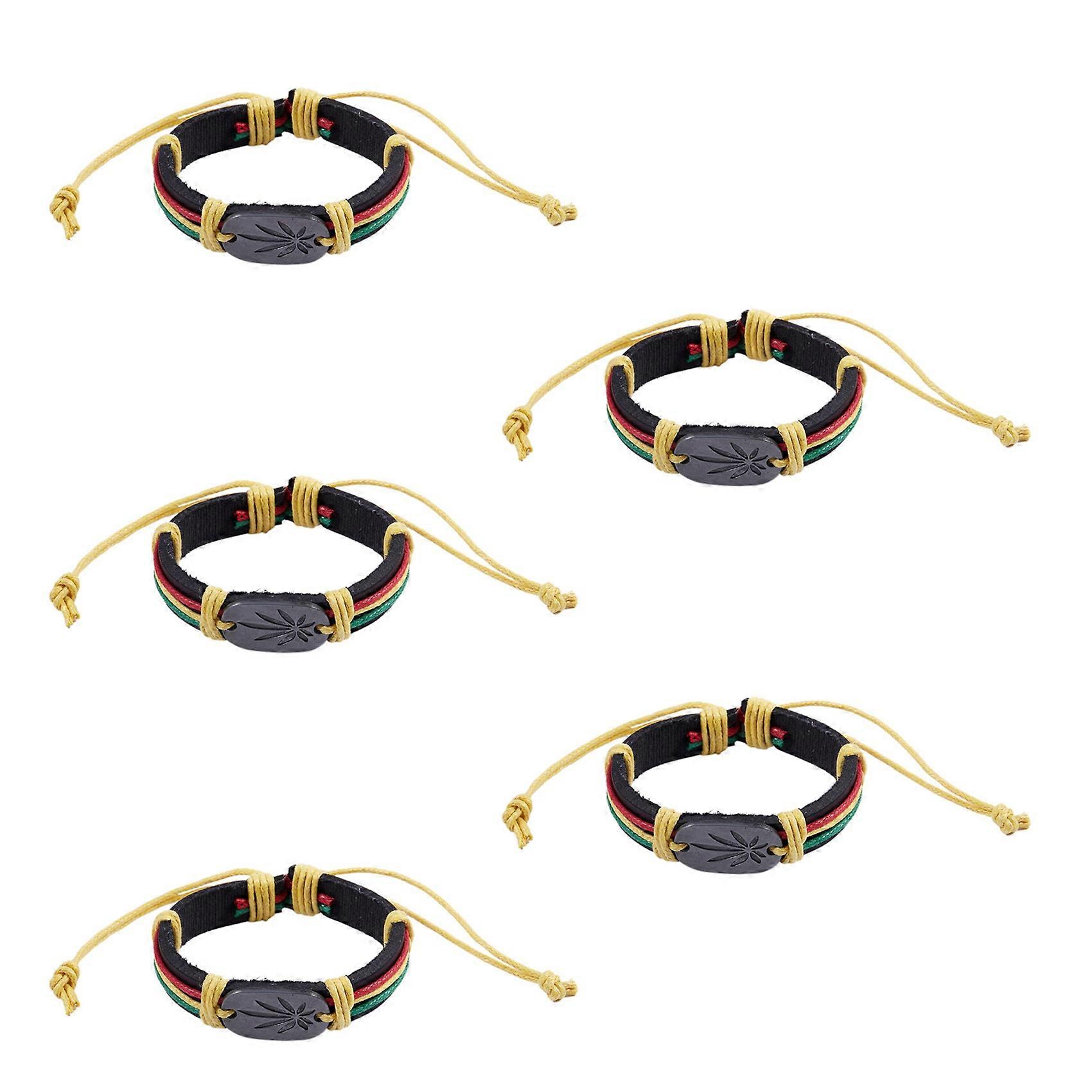 5X Rasta Jamaica Reggae Leather Bracelet