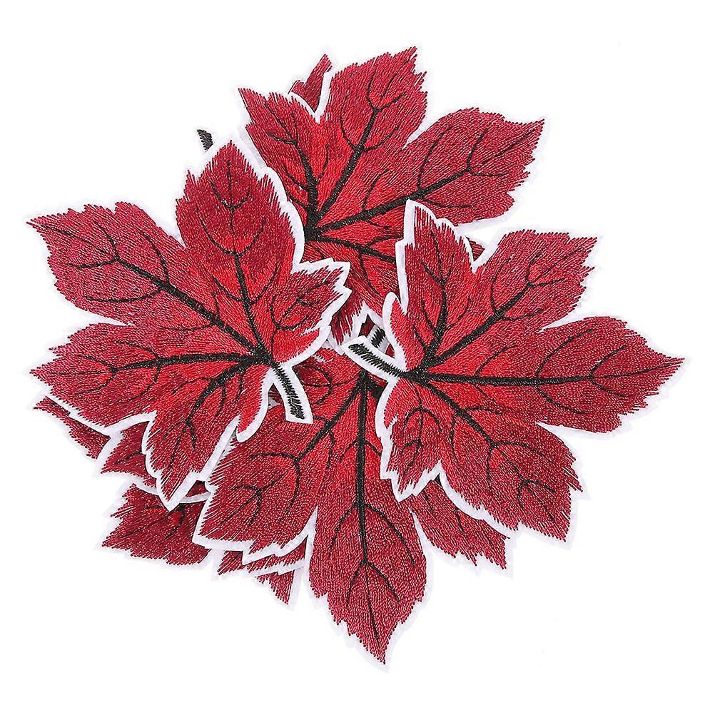 Maple Leaf Patches Embroidered Sewing Applique for Clothes 12Pcs Dark Red
