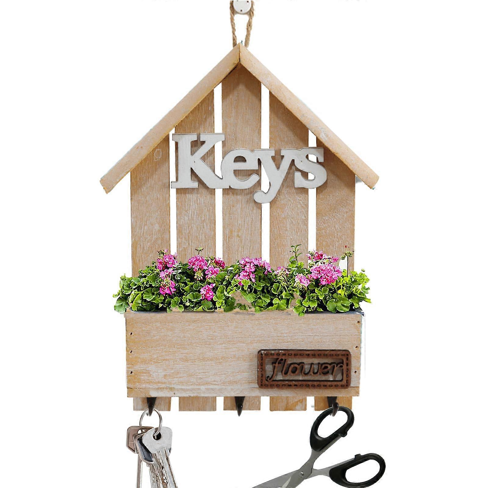 Rustic Wall Mounted Key and Mail Organizer with Storage Basket and 3 Hooks for Entryway Decor Ref:6411