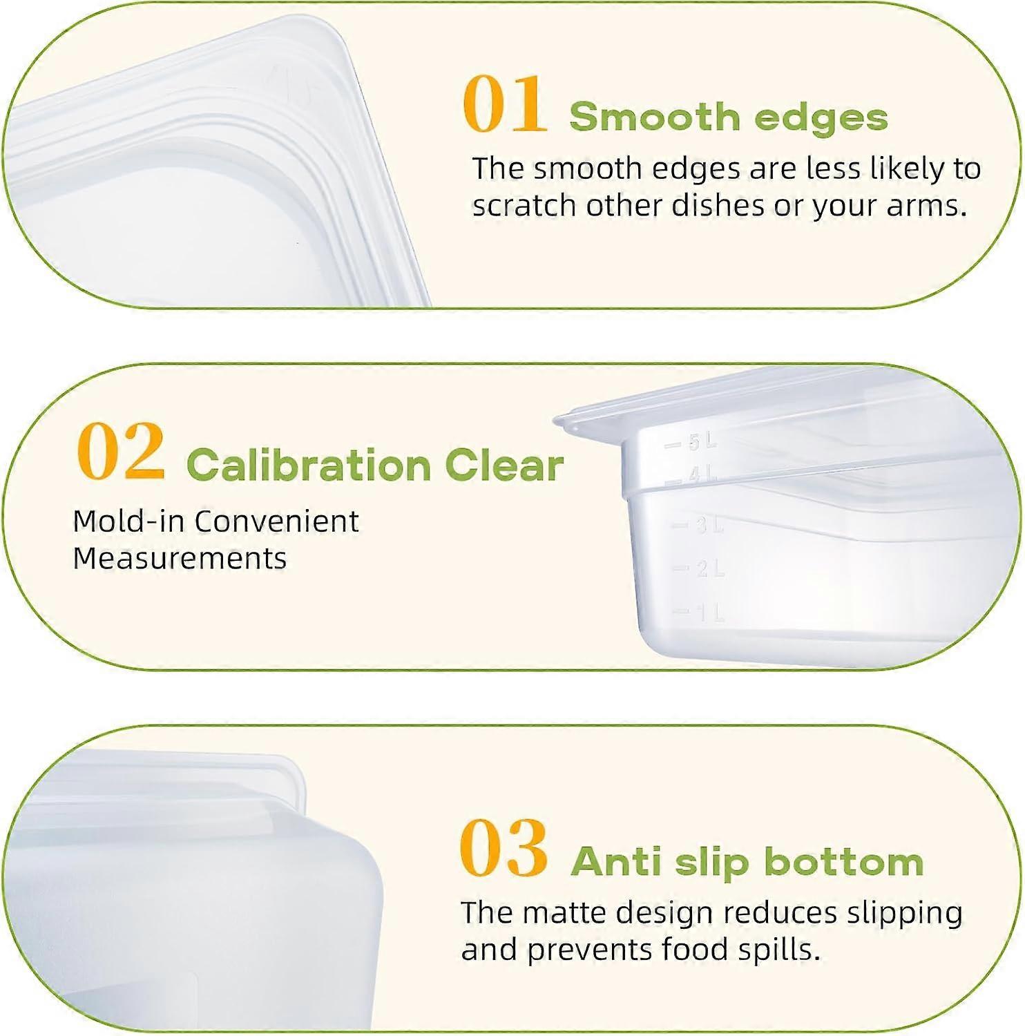 6 Pack Half Size Food Storage Containers with Secure Lids, 4 Inch Deep Clear Polypropylene Pans