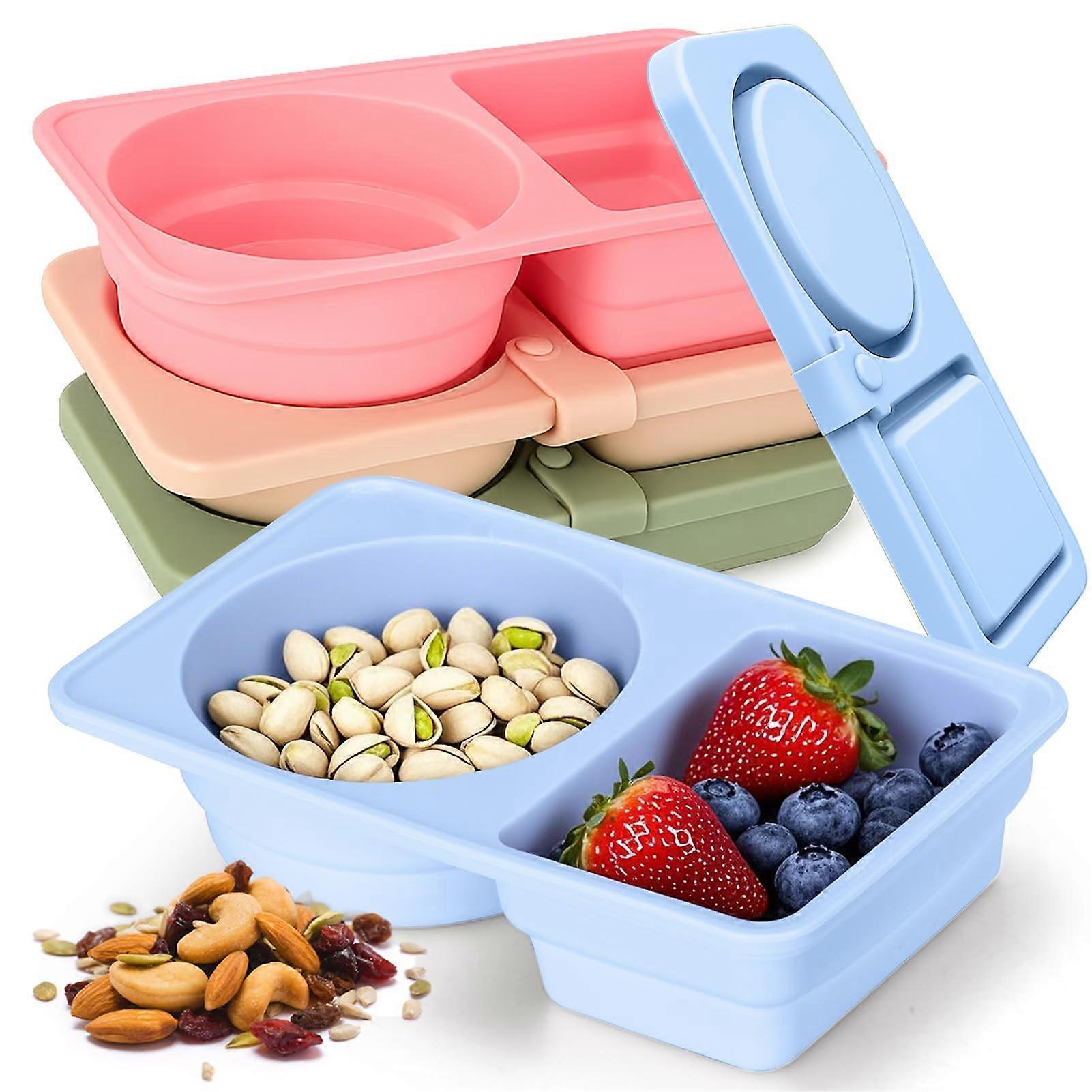 Silicone Snack Containers with Lids, Leakproof Double Compartment BPA  Food Storage Box 4 Pack