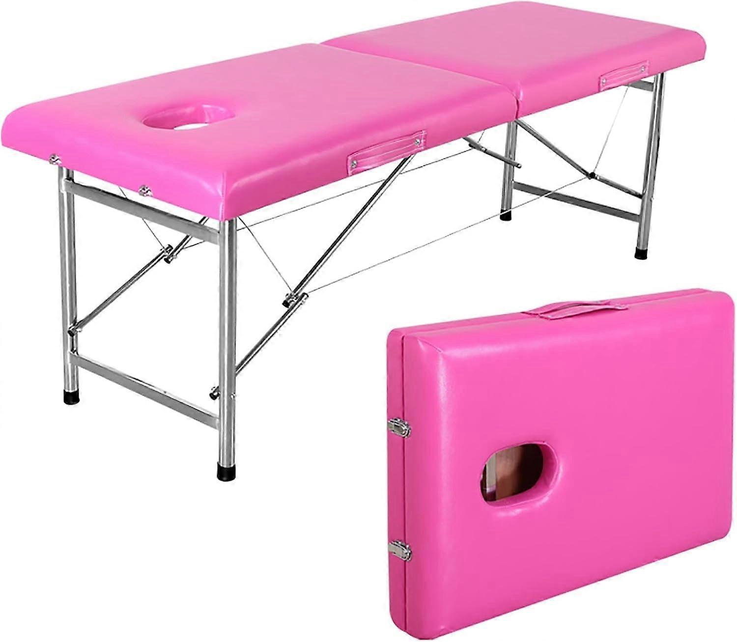 Portable Massage Table with Headrest Pink, Foldable Spa Bed for Lash, Tattoo, Oilproof Surface