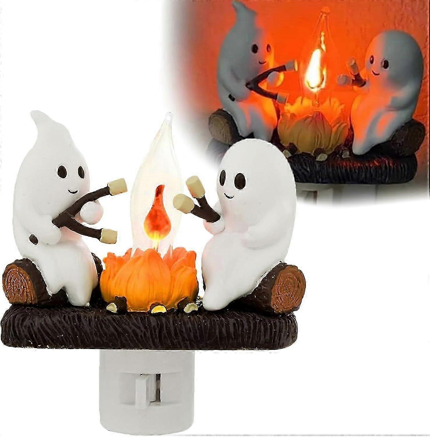 Ghost Campfire Flickering Nightlight,Fire Marshmallow Night Light Halloween Gift