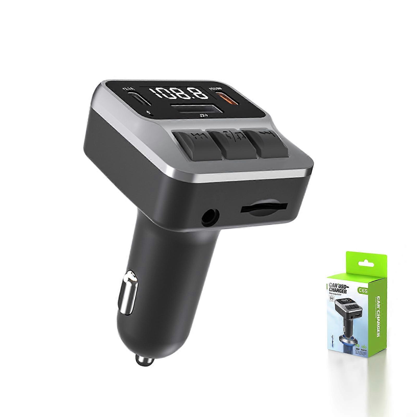 Bluetooth 5.3 FM Transmitter Car Bluetooth Adapter with 30W TypeC Fast Charging and Dual USB